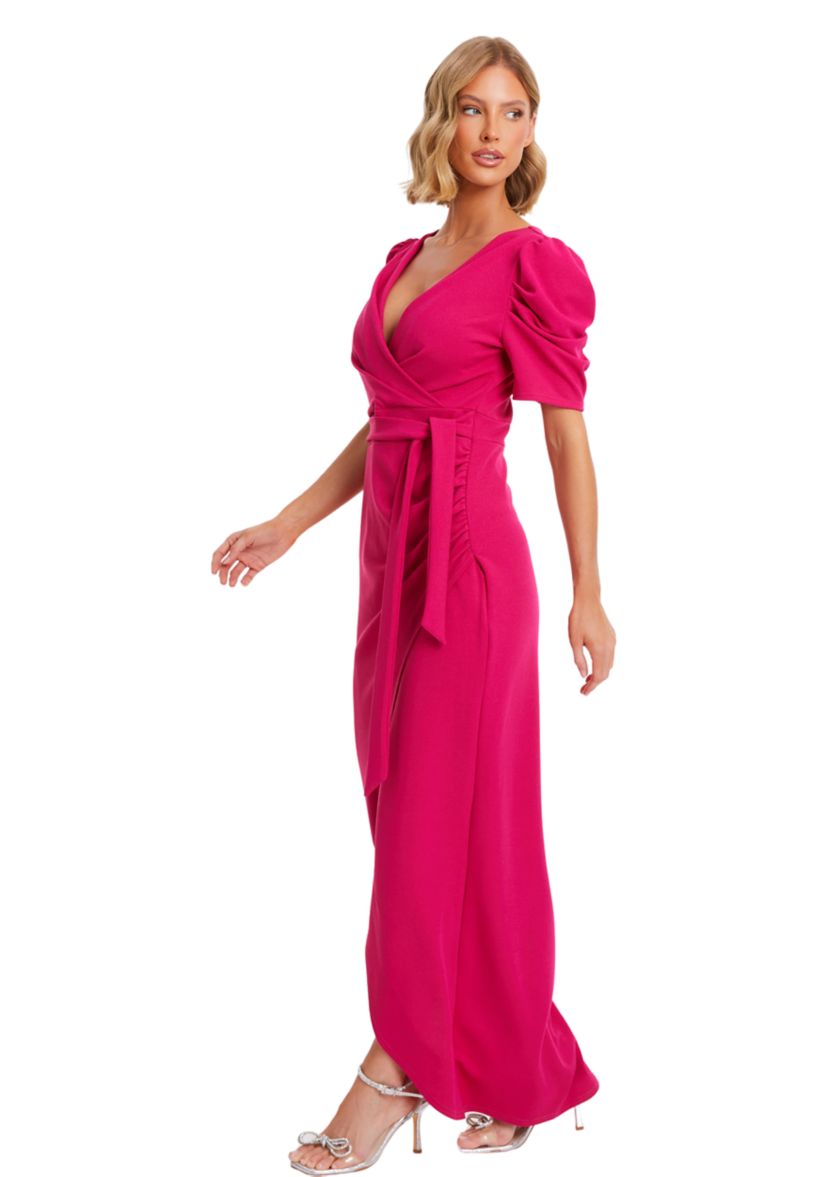 Womens  Scuba Crepe Puff Sleeve Maxi Dress
