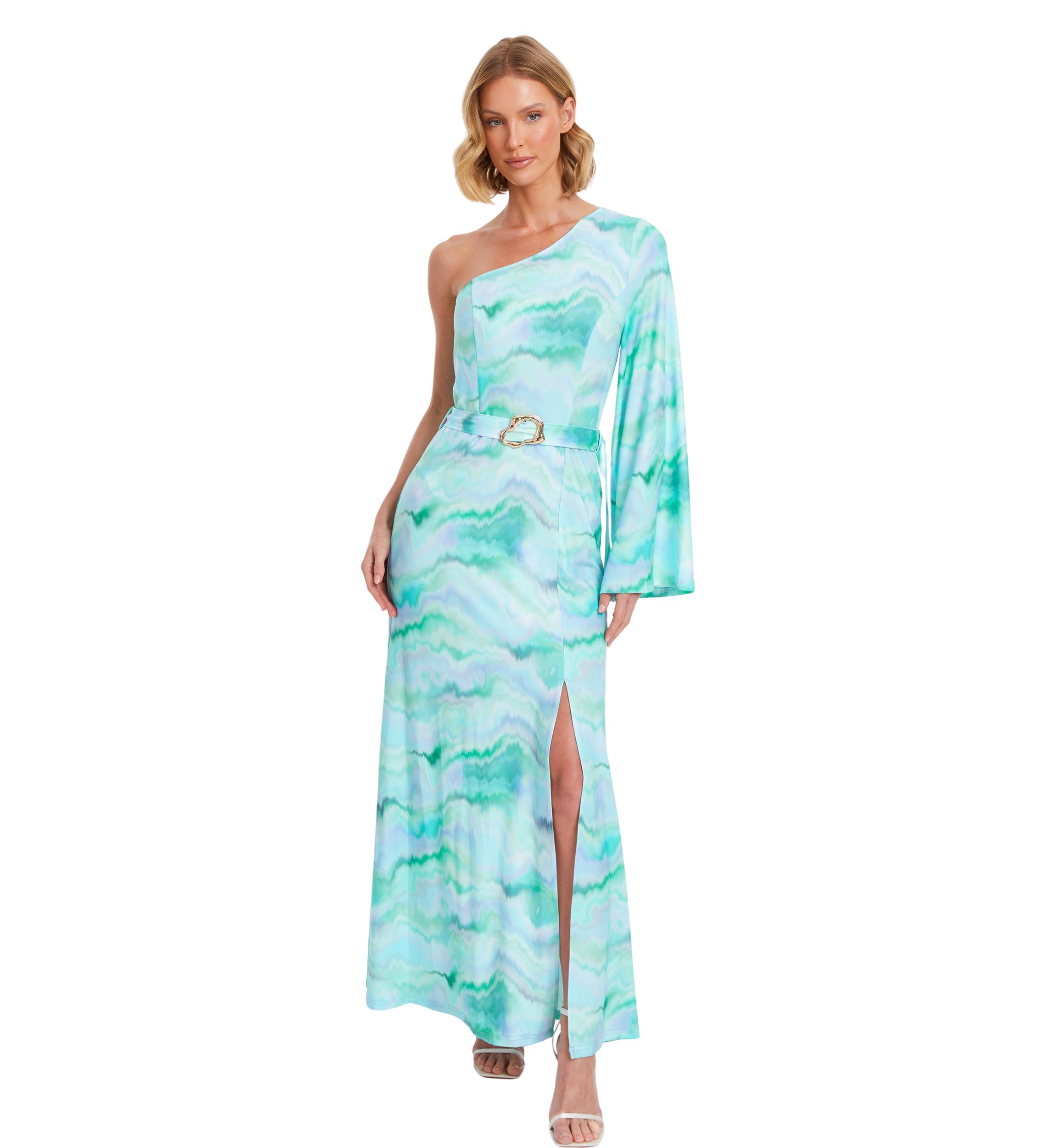 Womens Slinky Marble One-Shoulder Dress