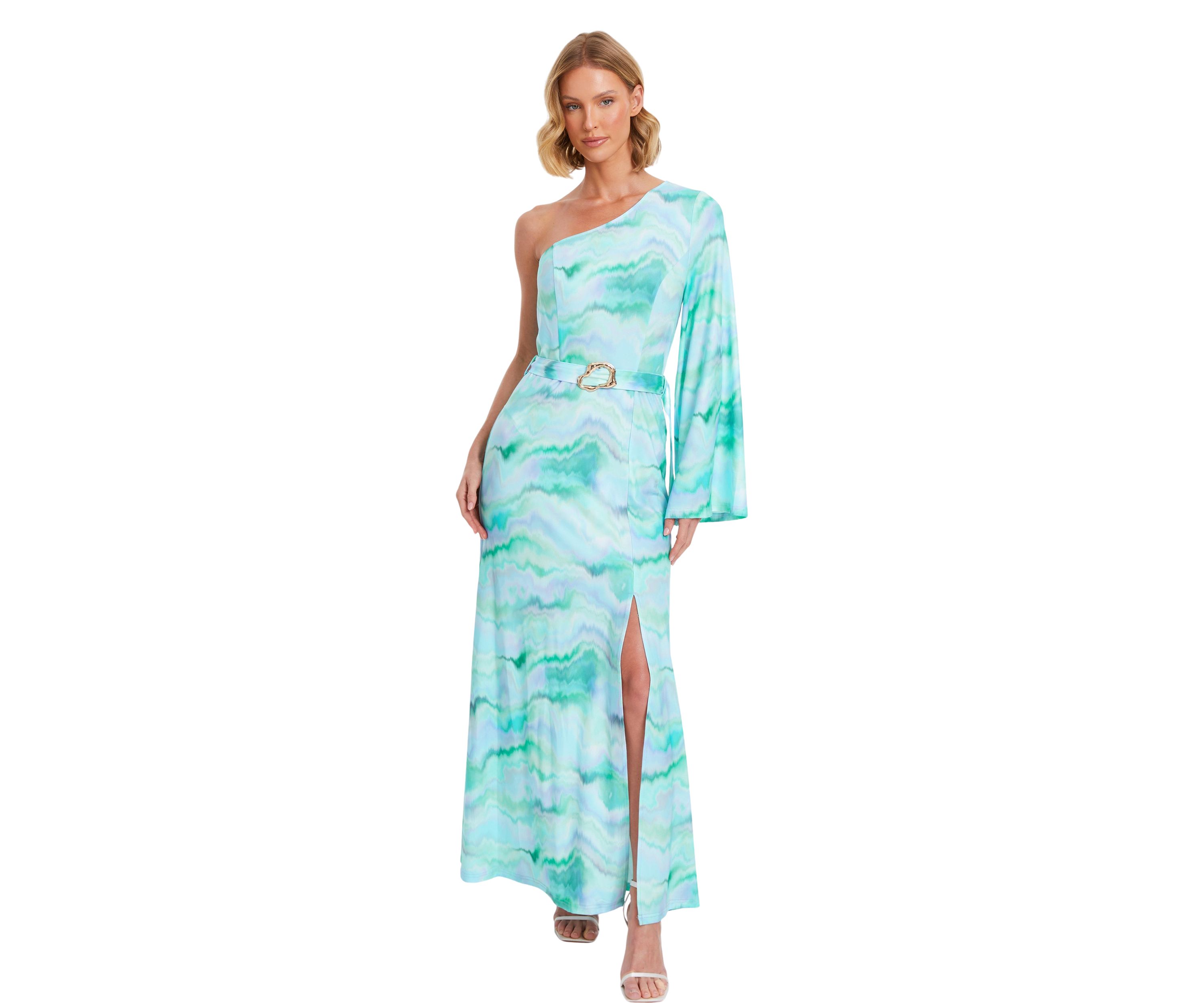 Womens Slinky Marble One-Shoulder Dress