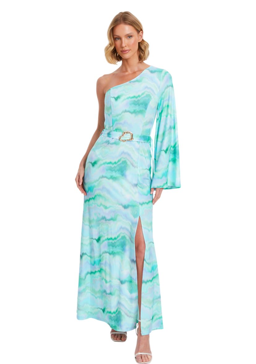 Womens Slinky Marble One-Shoulder Dress