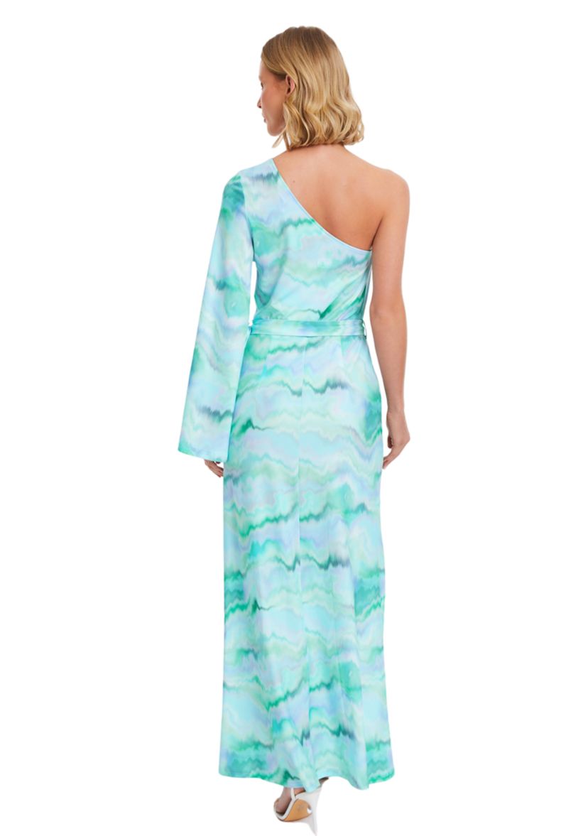 Womens Slinky Marble One-Shoulder Dress