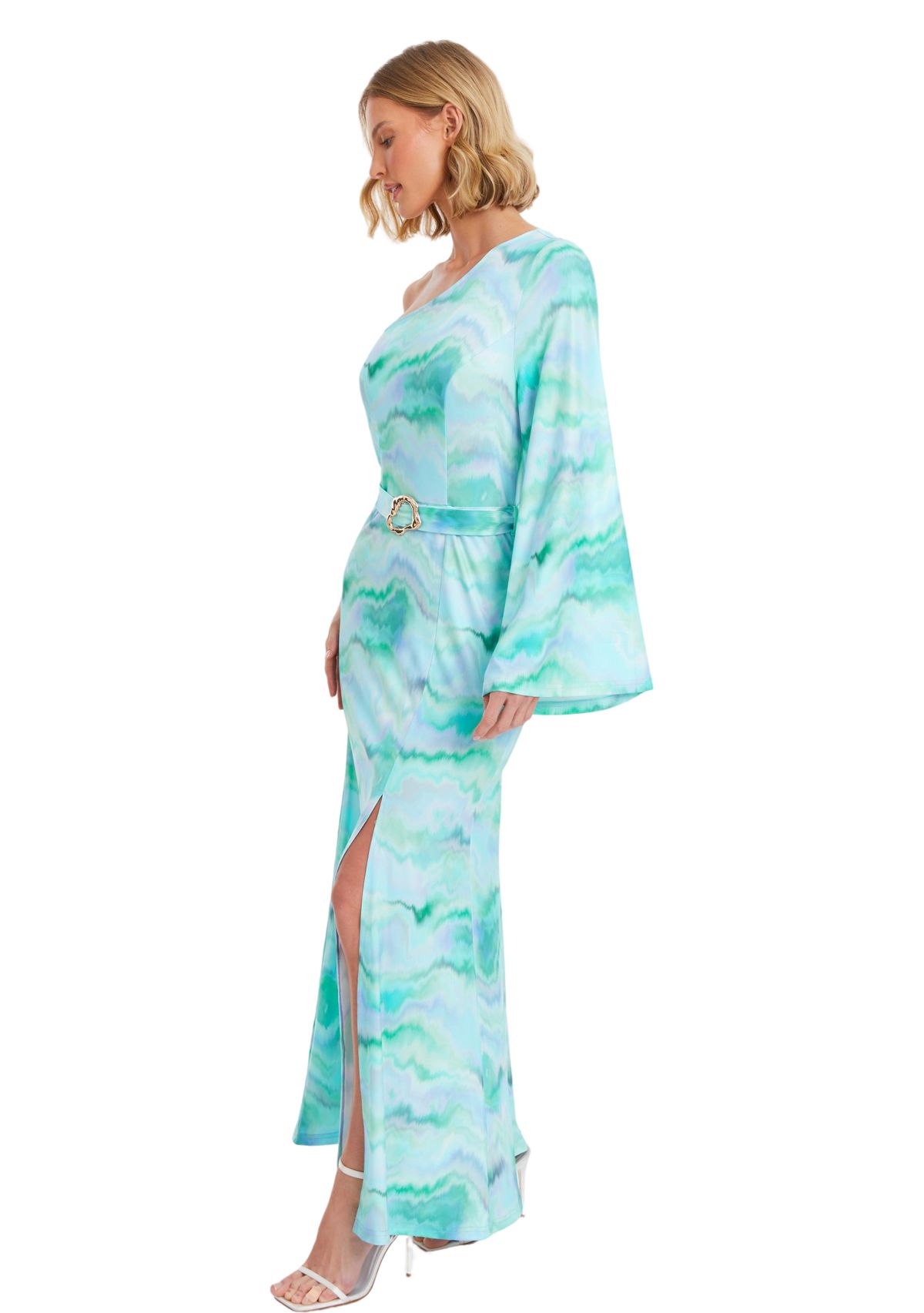 Womens Slinky Marble One-Shoulder Dress