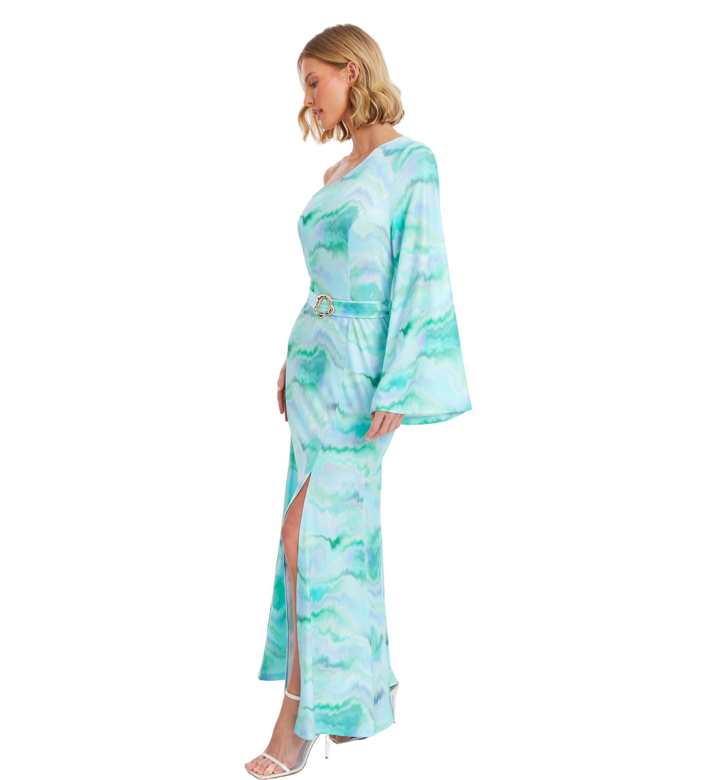 Womens Slinky Marble One-Shoulder Dress