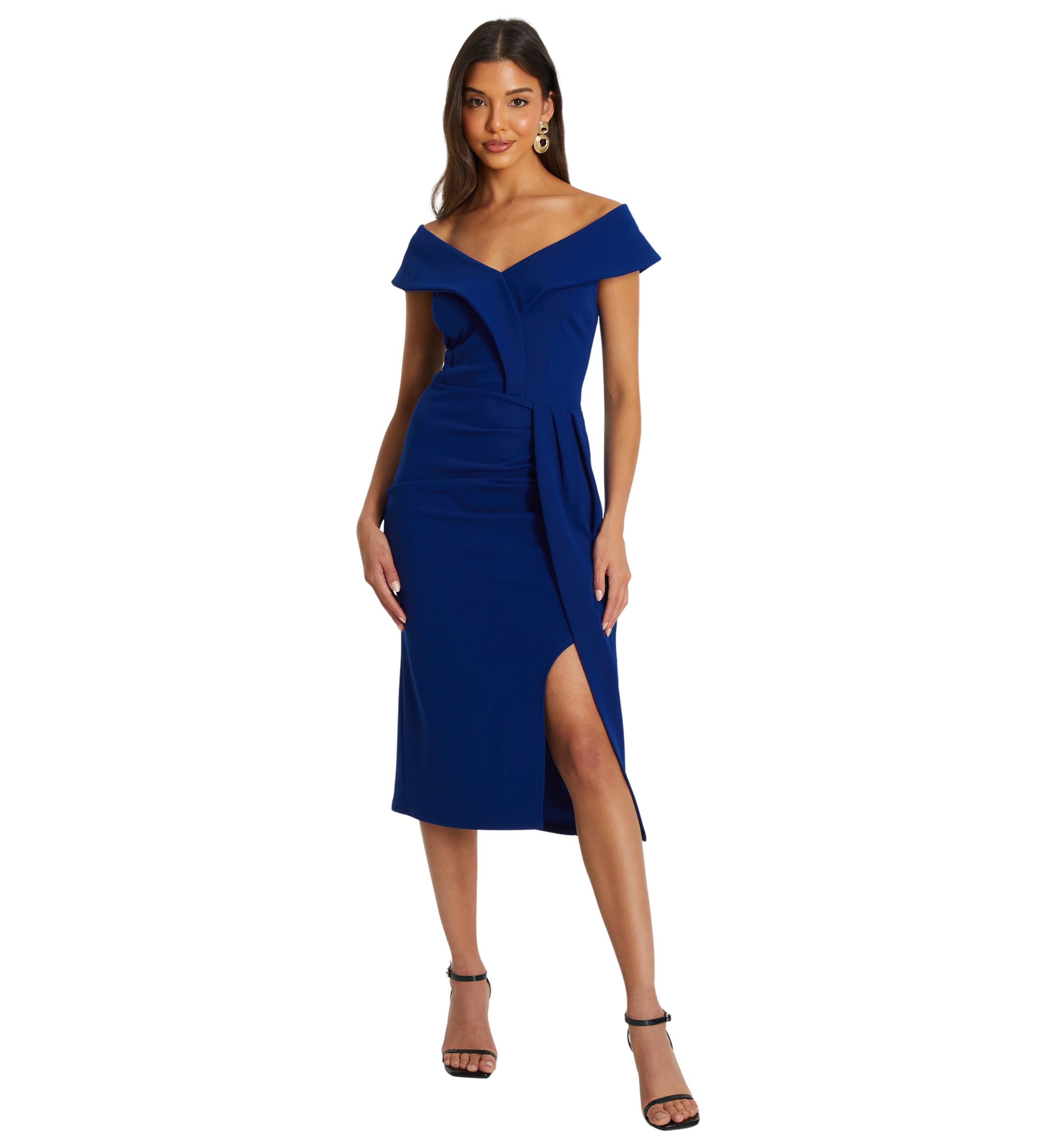Womens Solid Wrap Midi Dress