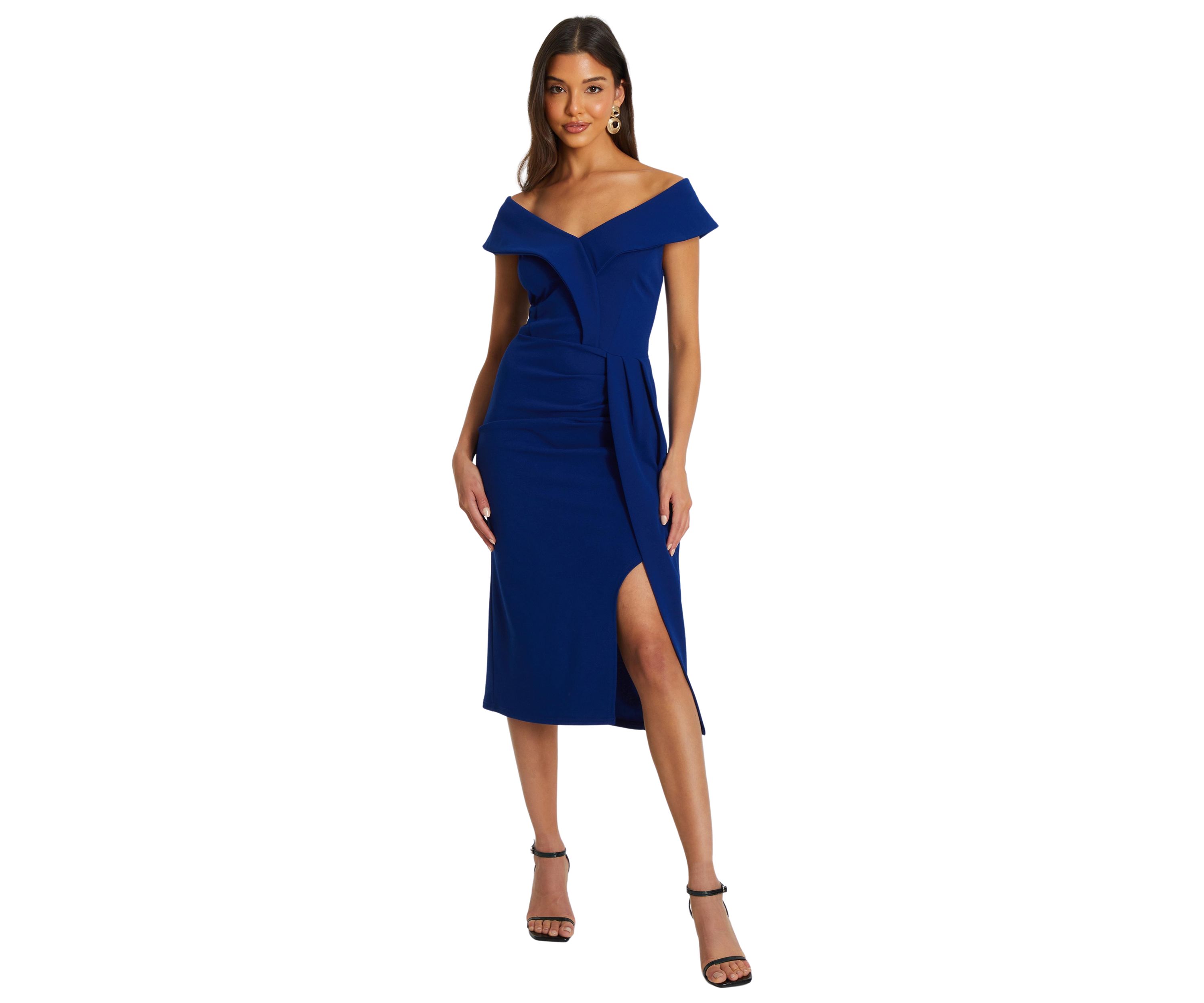 Womens Solid Wrap Midi Dress