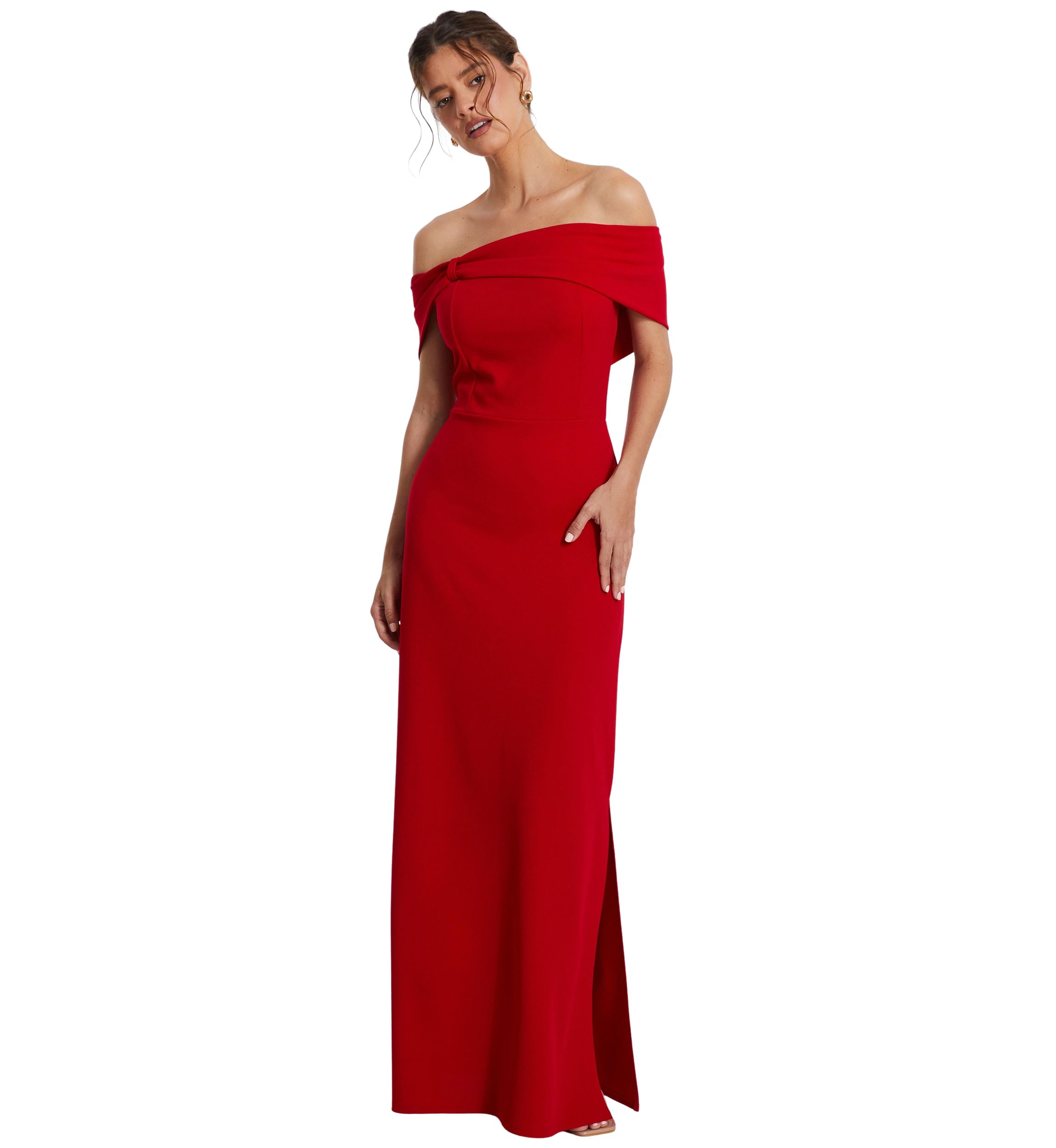 Womens Off the Shoulder Scuba Crepe Maxi Dress