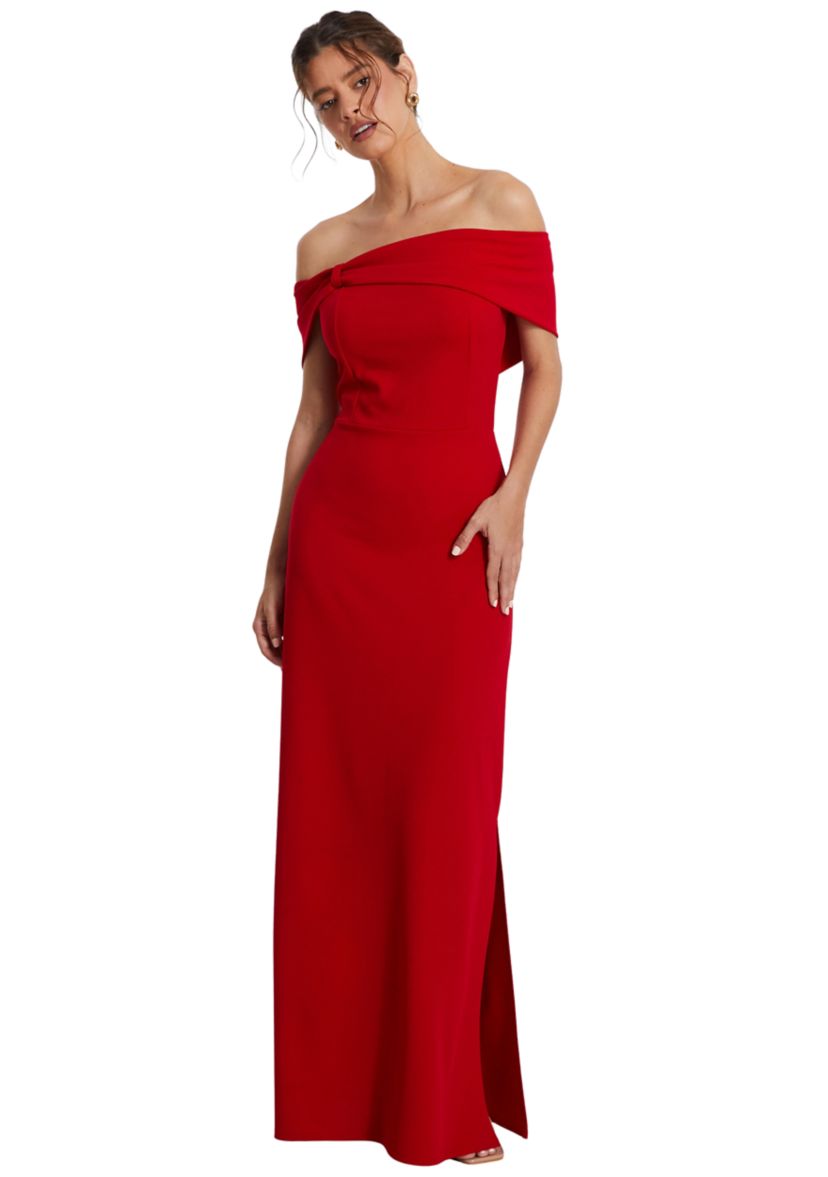 Womens Off the Shoulder Scuba Crepe Maxi Dress