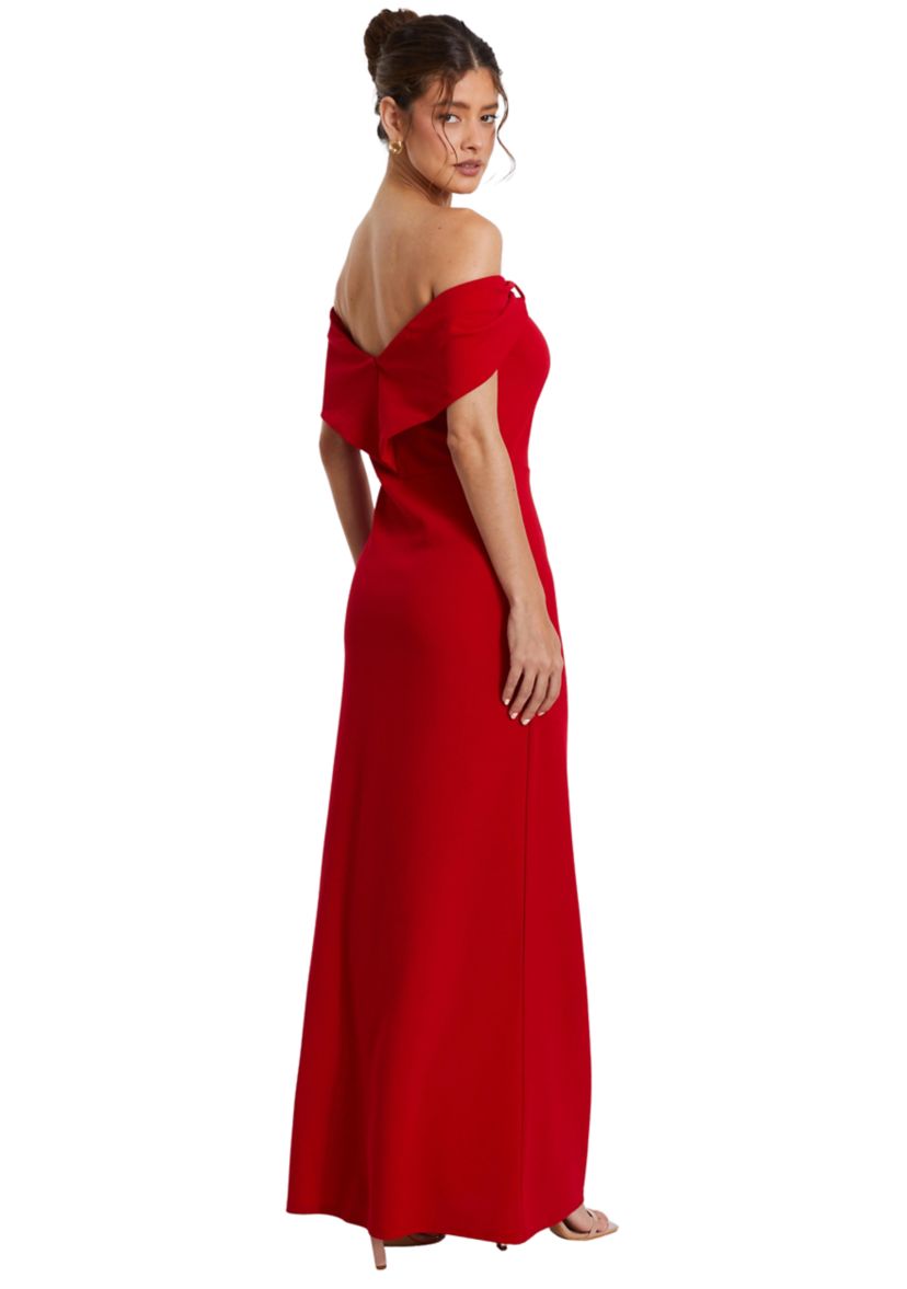 Womens Off the Shoulder Scuba Crepe Maxi Dress