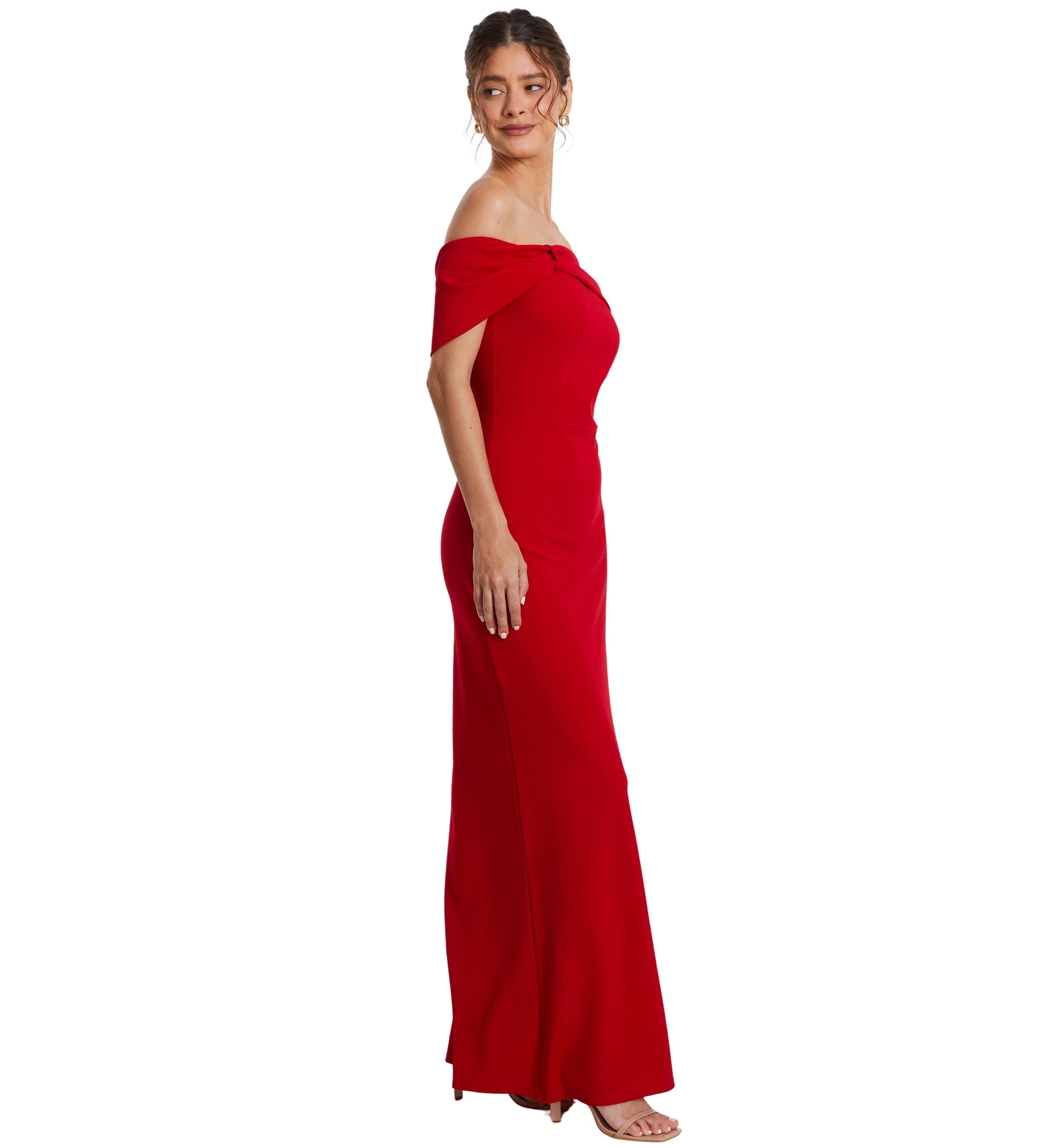 Womens Off the Shoulder Scuba Crepe Maxi Dress