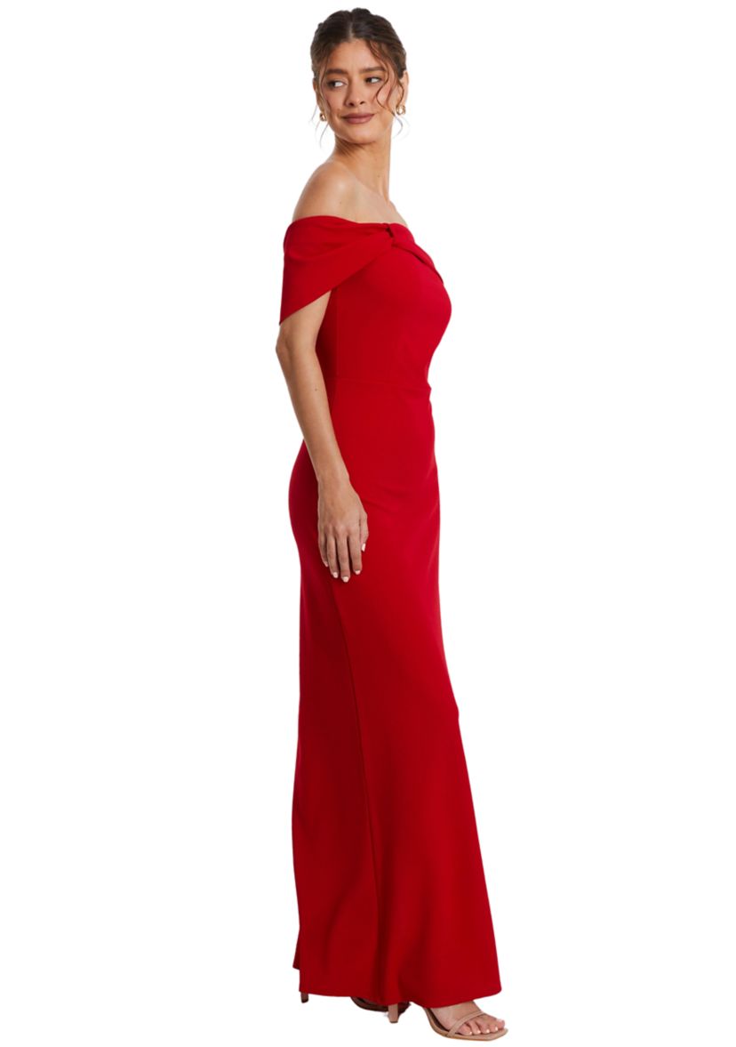 Womens Off the Shoulder Scuba Crepe Maxi Dress