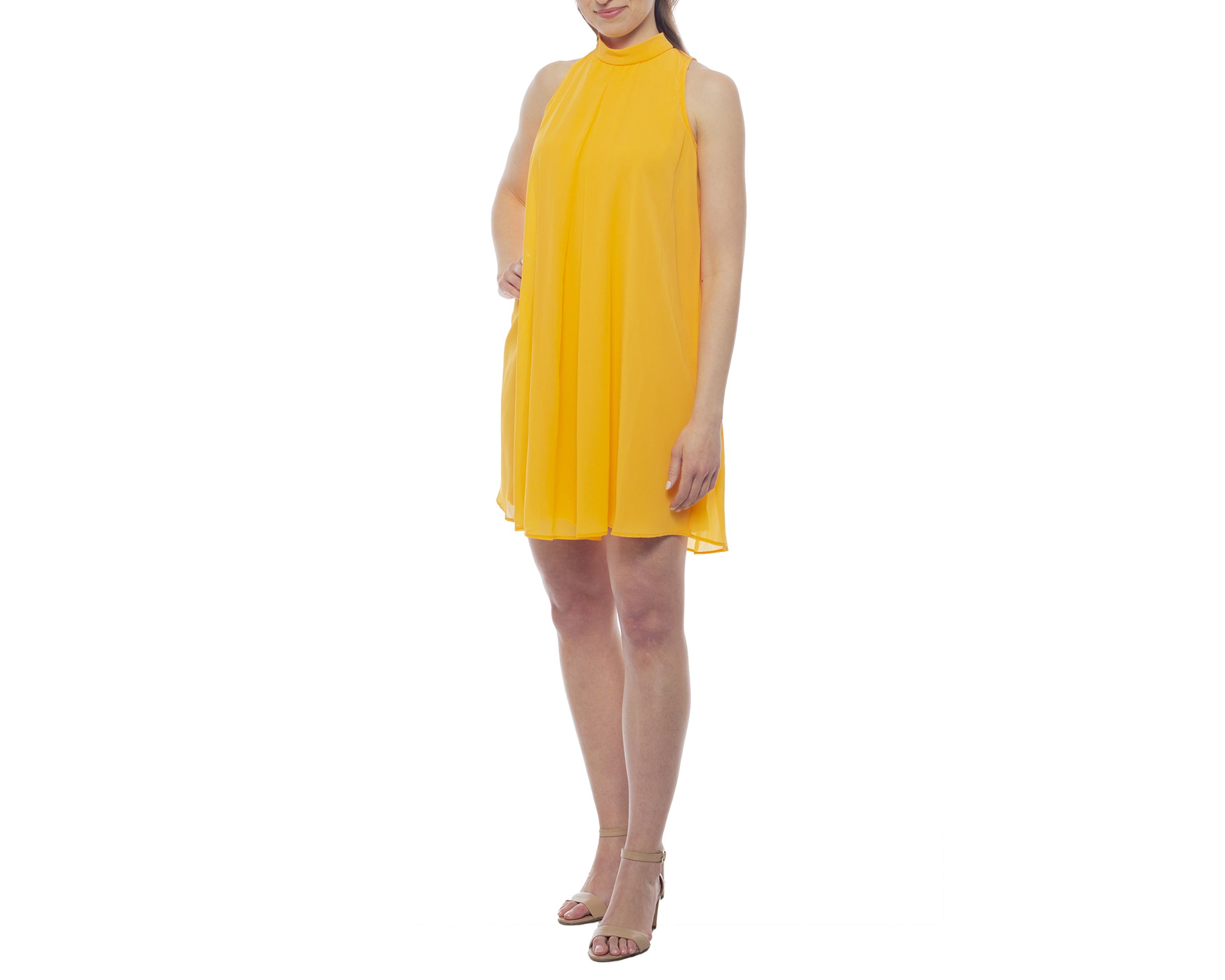 Mock Neck Pleated Trapez Dress