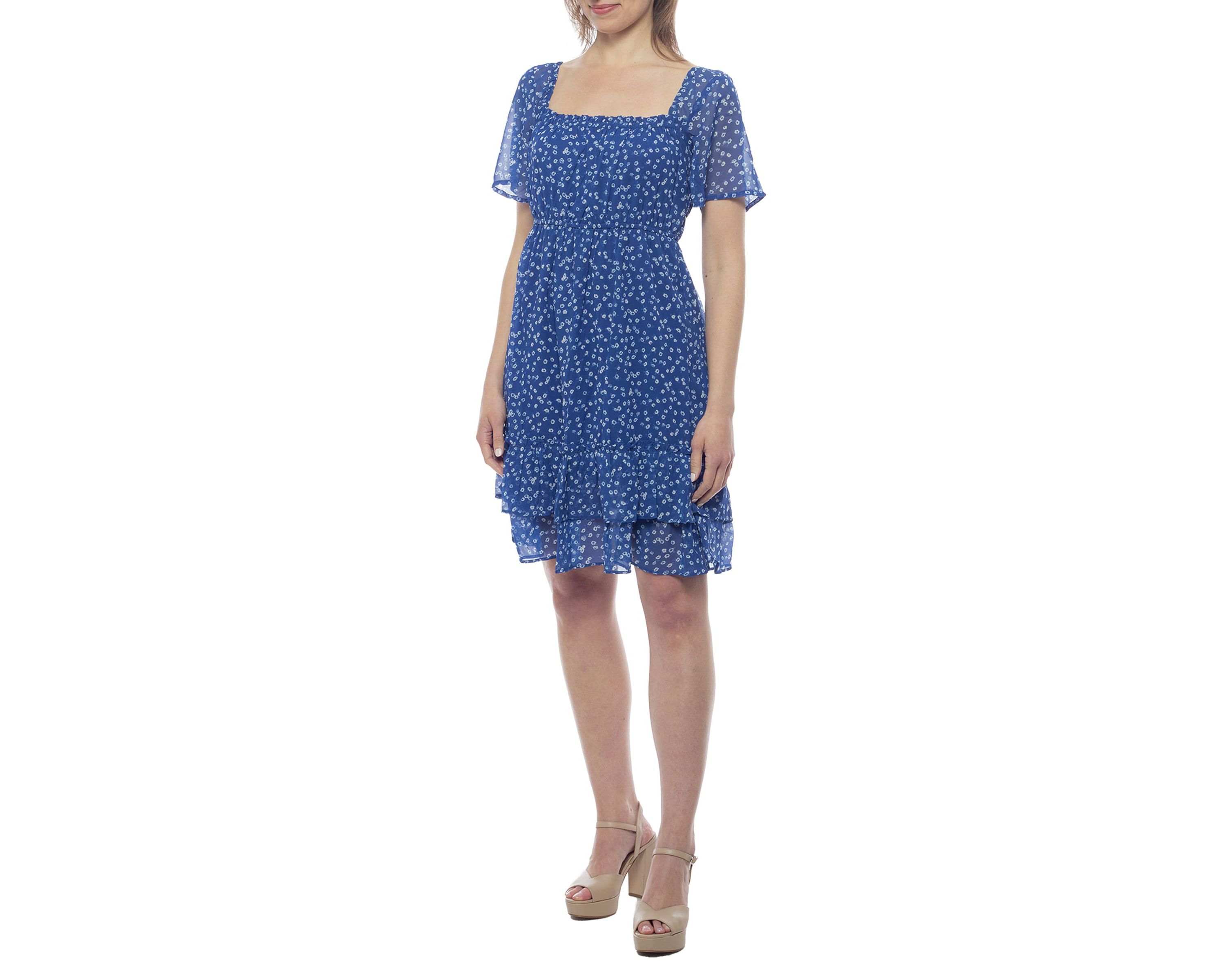 Floral Chiffon Square Neck Dress