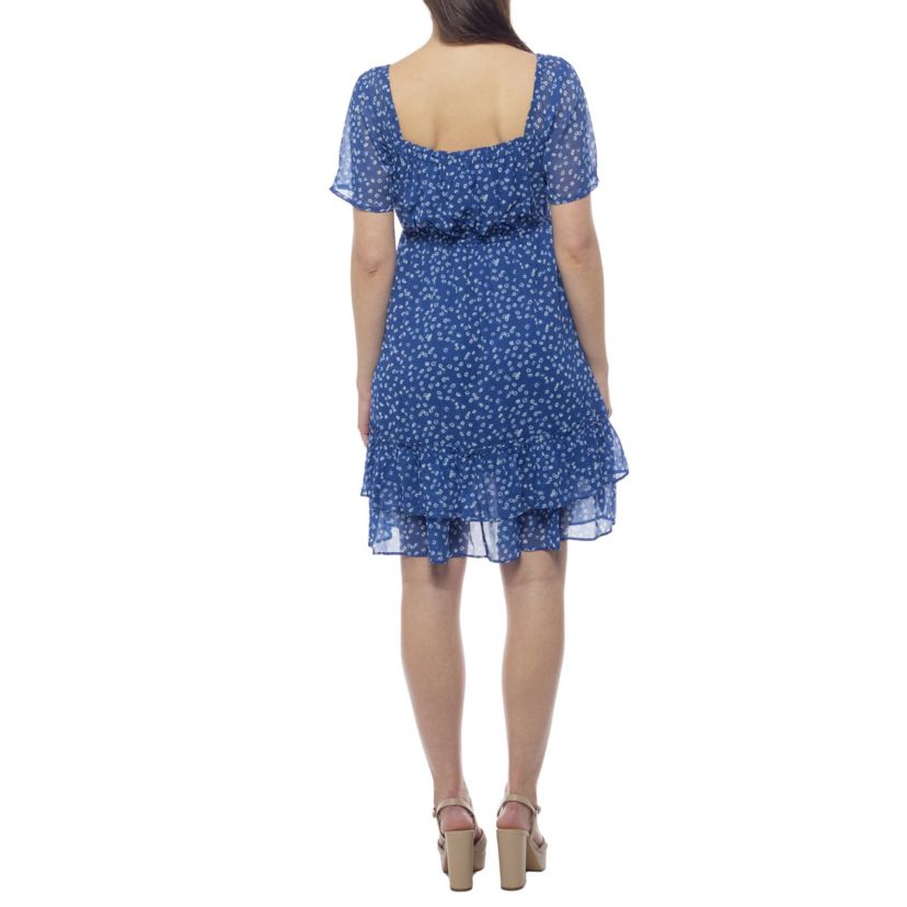 Floral Chiffon Square Neck Dress