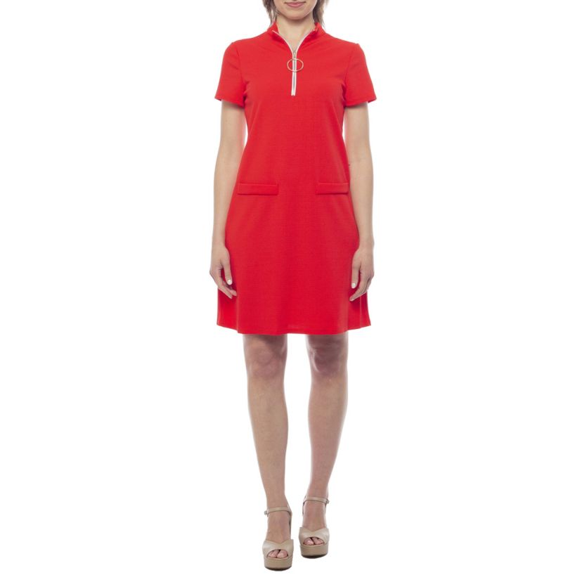 Zip Front Mock Neck Dress