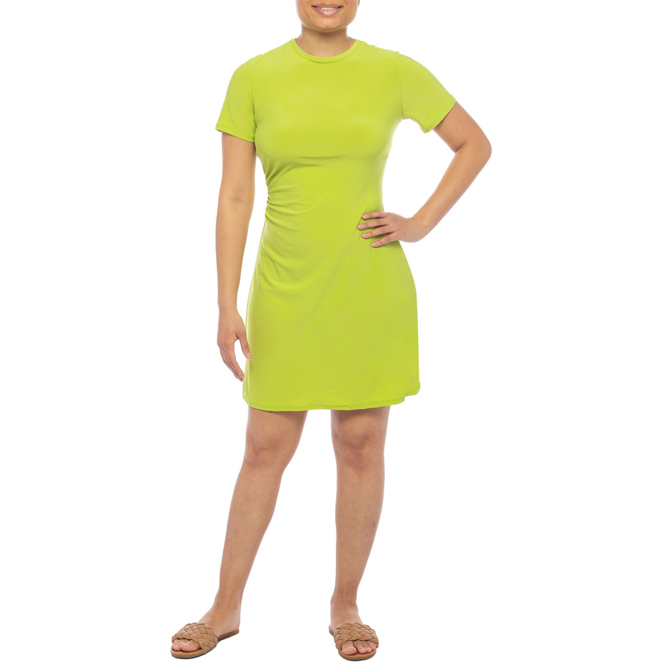 Short Sleeve Ity Side Pleated Tee Dress