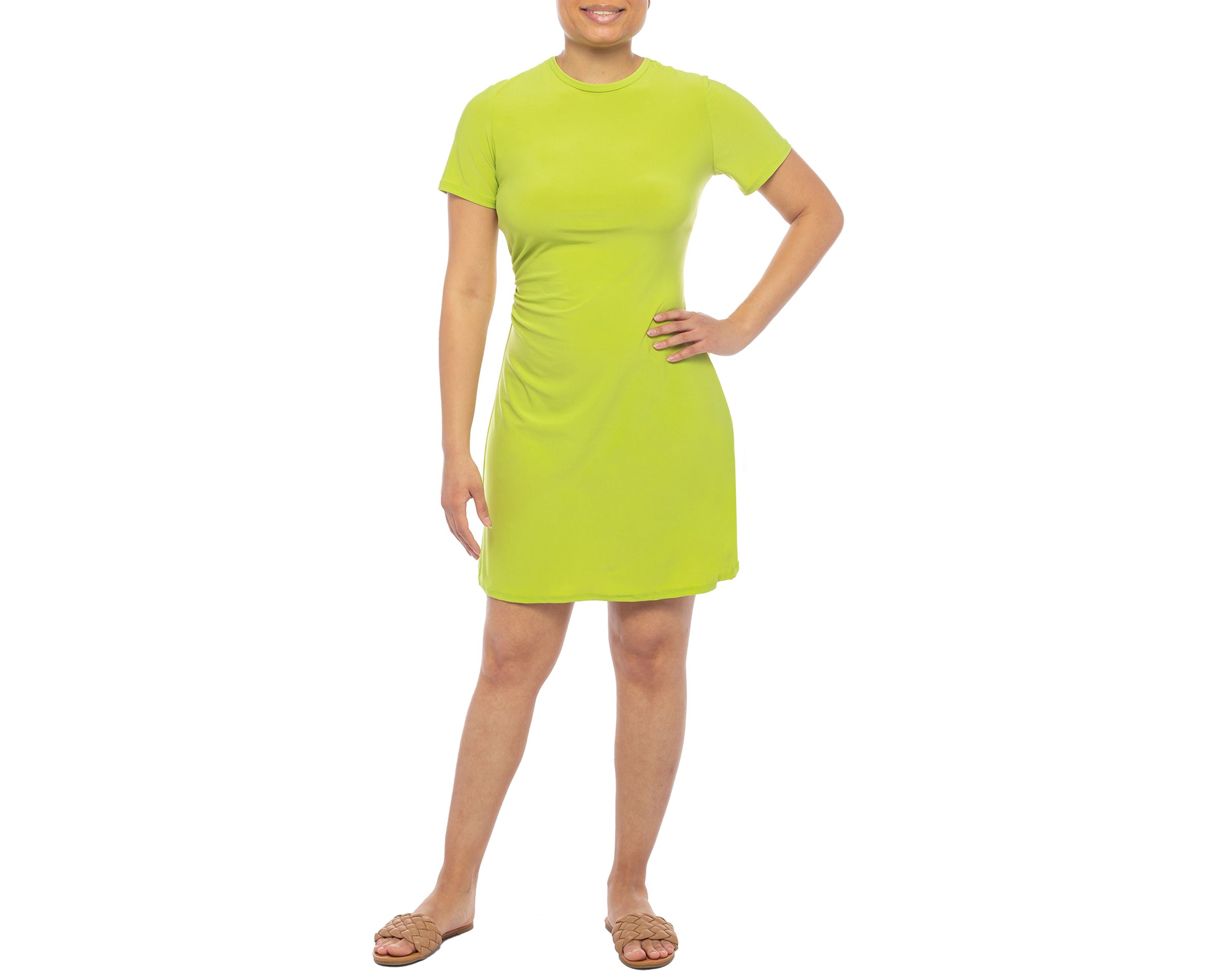 Short Sleeve Ity Side Pleated Tee Dress