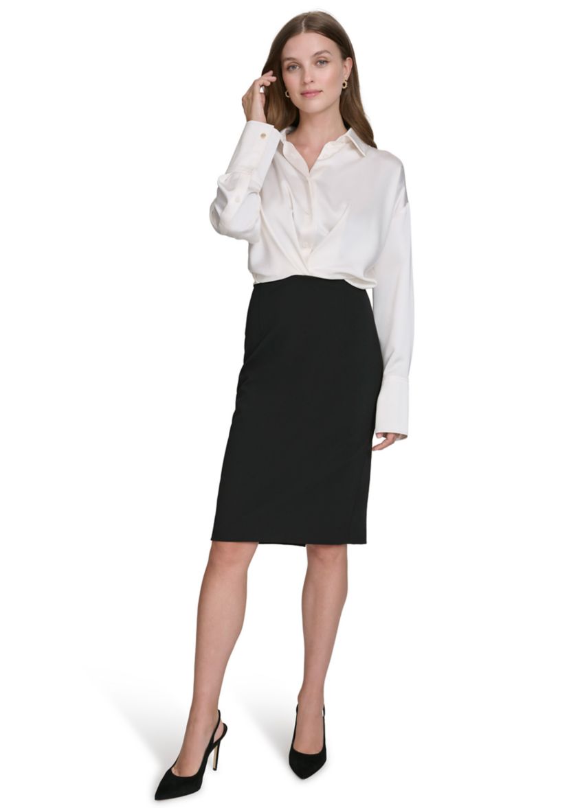 Womens Collared Mixed Media Shirtdress
