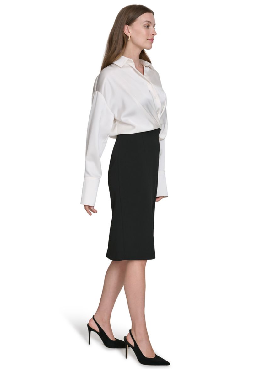 Womens Collared Mixed Media Shirtdress
