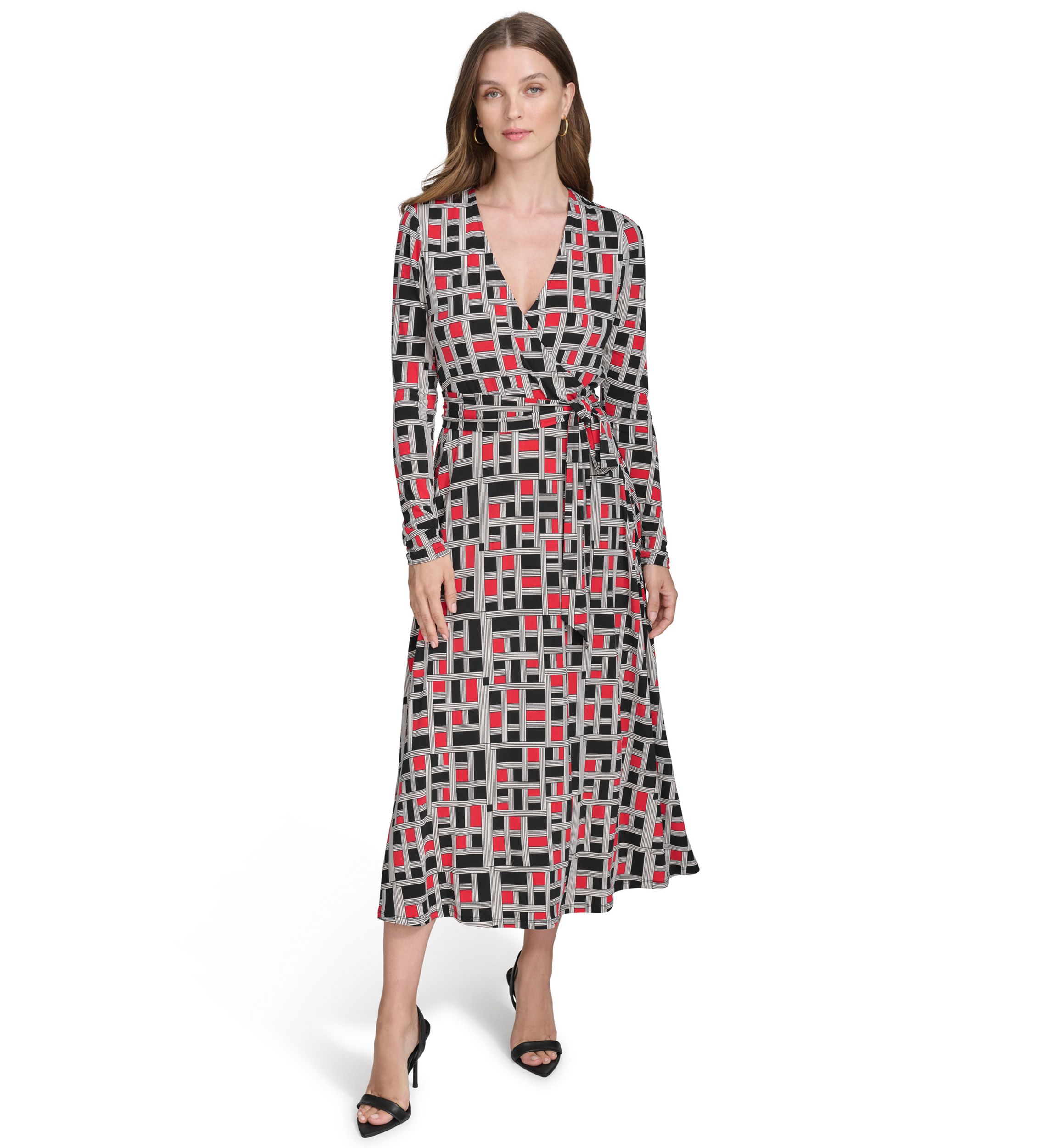 Womens V-Neck Faux Wrap Dress