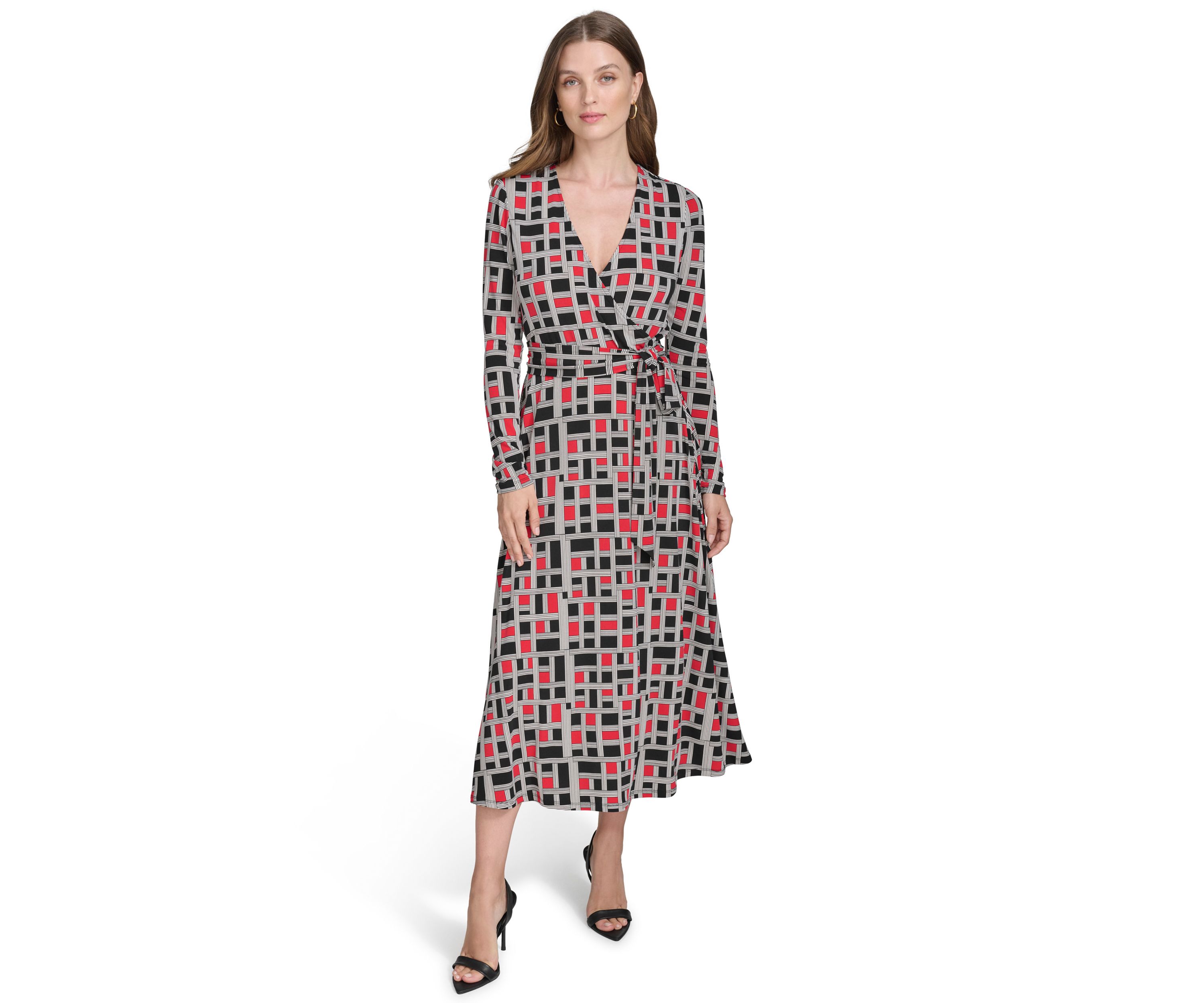 Womens V-Neck Faux Wrap Dress