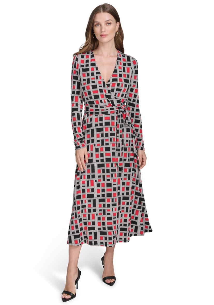 Womens V-Neck Faux Wrap Dress