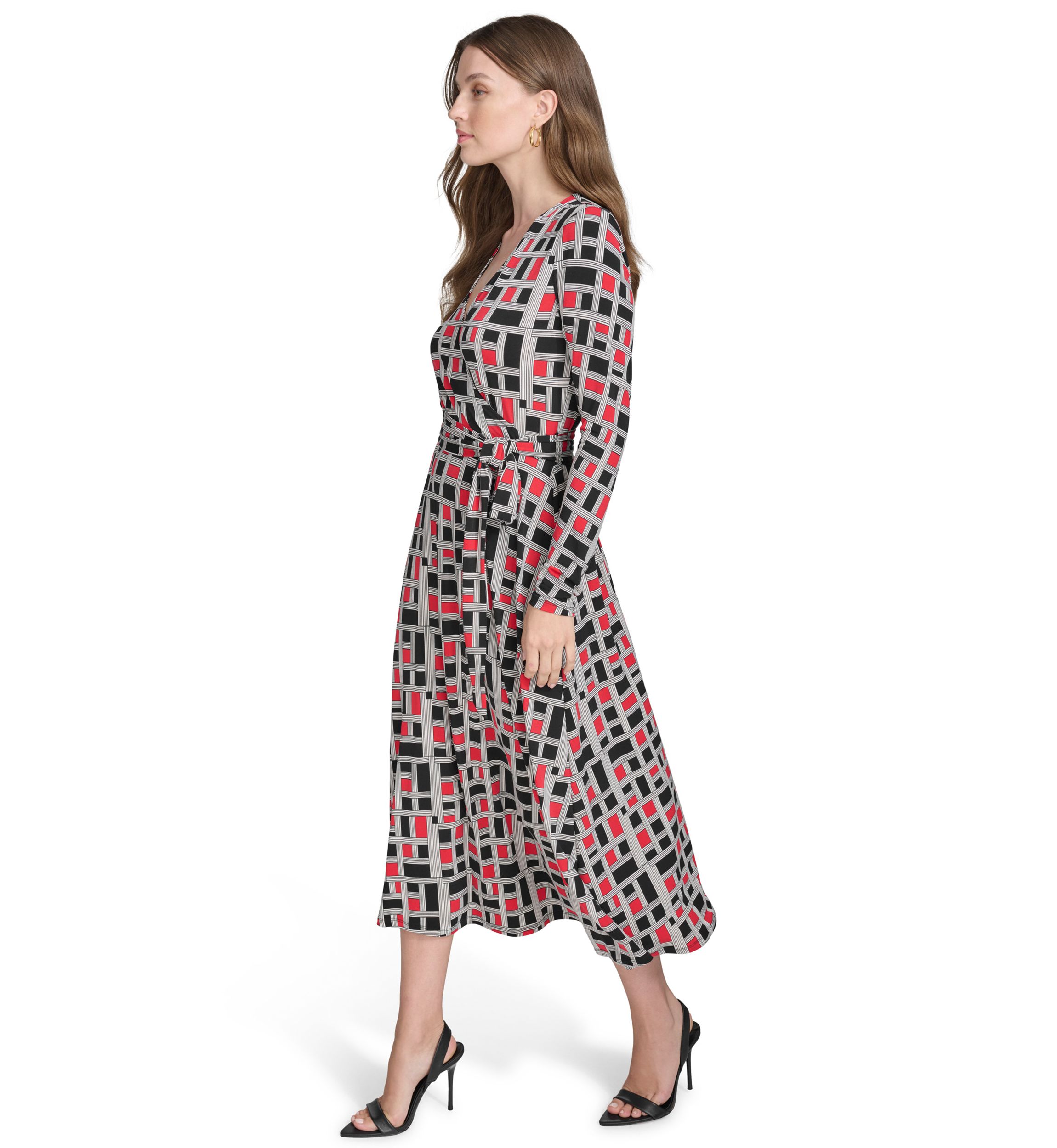 Womens V-Neck Faux Wrap Dress