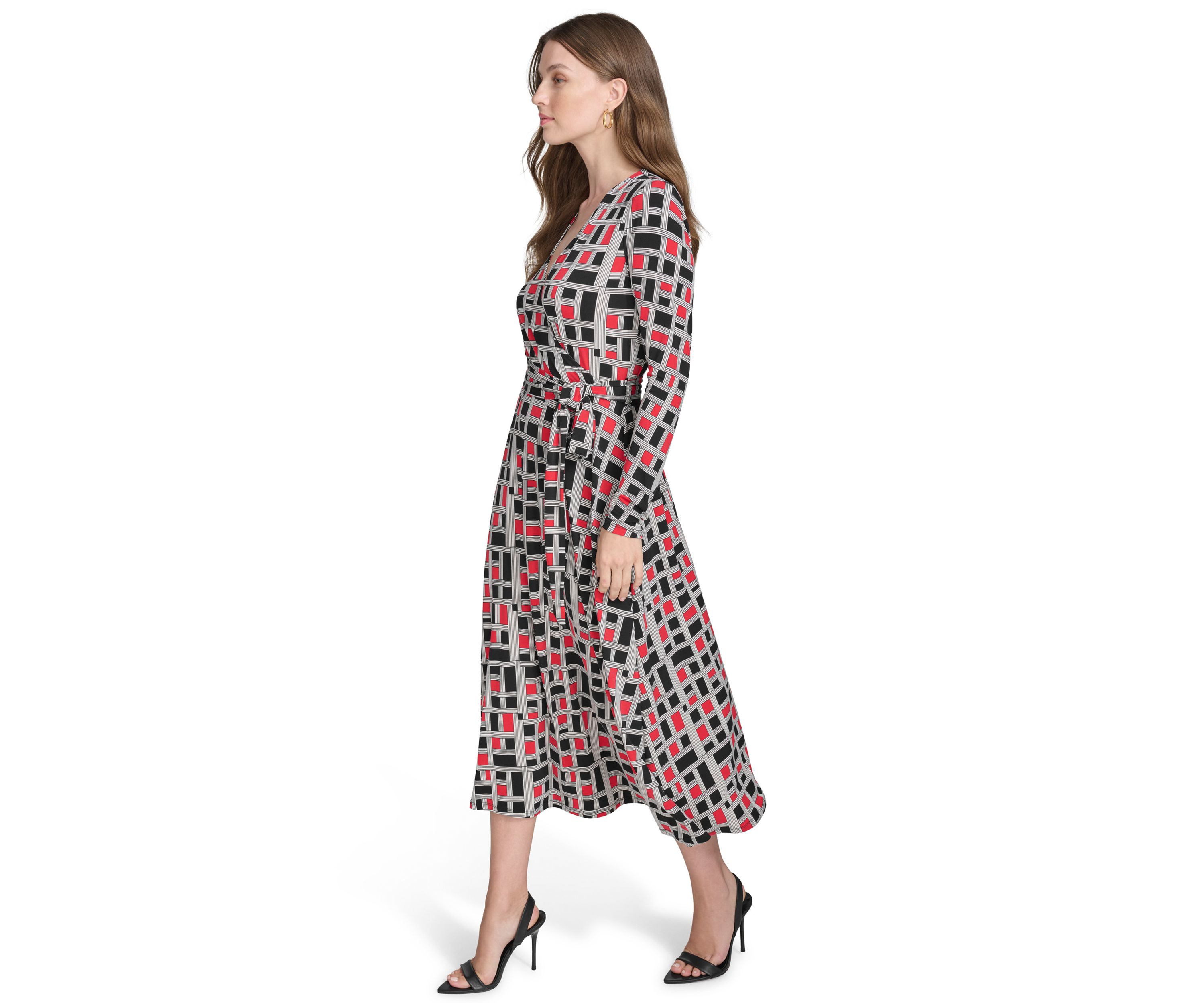 Womens V-Neck Faux Wrap Dress