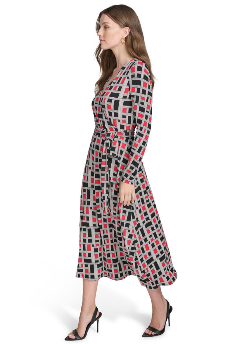 Womens V-Neck Faux Wrap Dress
