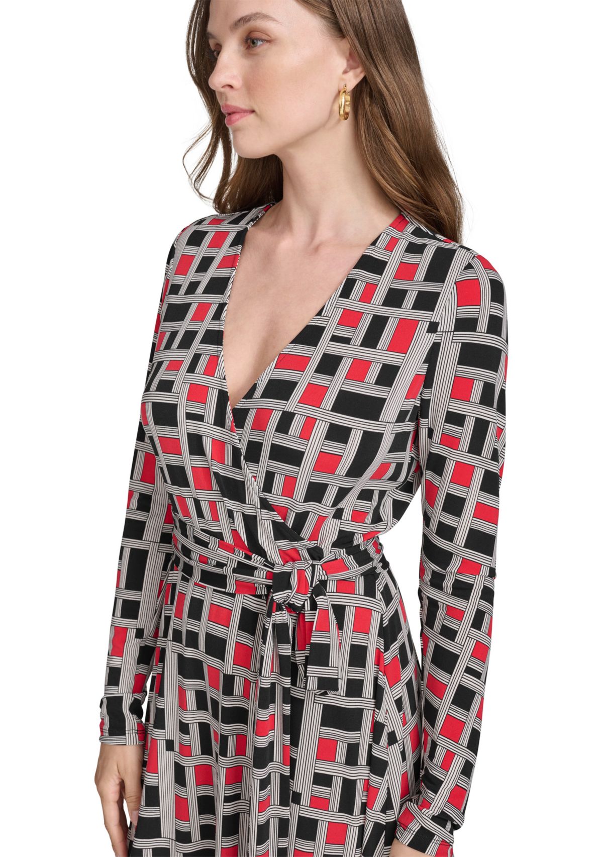 Womens V-Neck Faux Wrap Dress