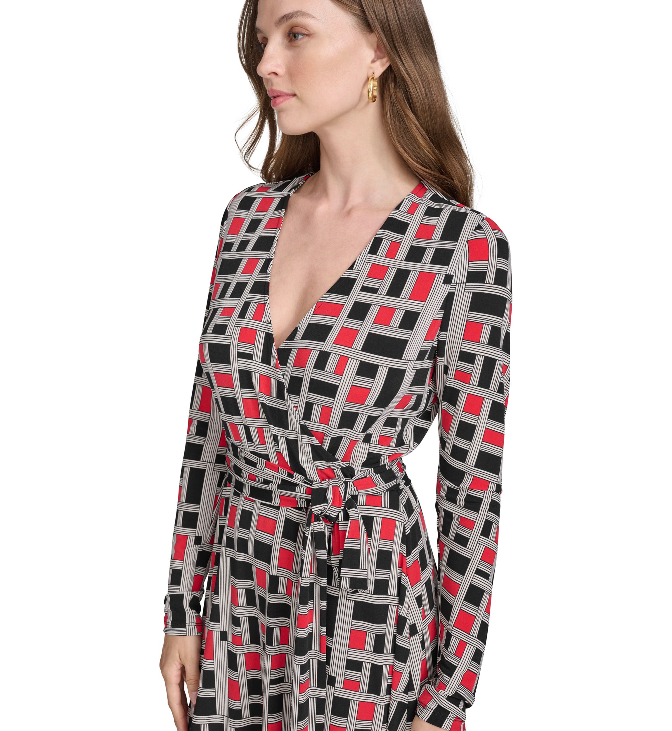 Womens V-Neck Faux Wrap Dress