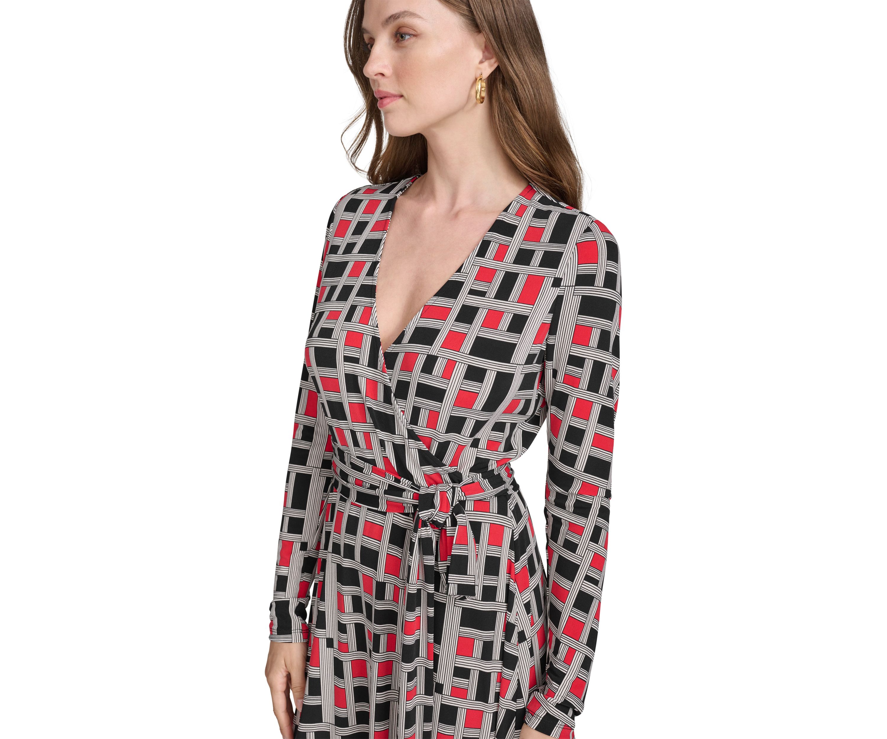 Womens V-Neck Faux Wrap Dress