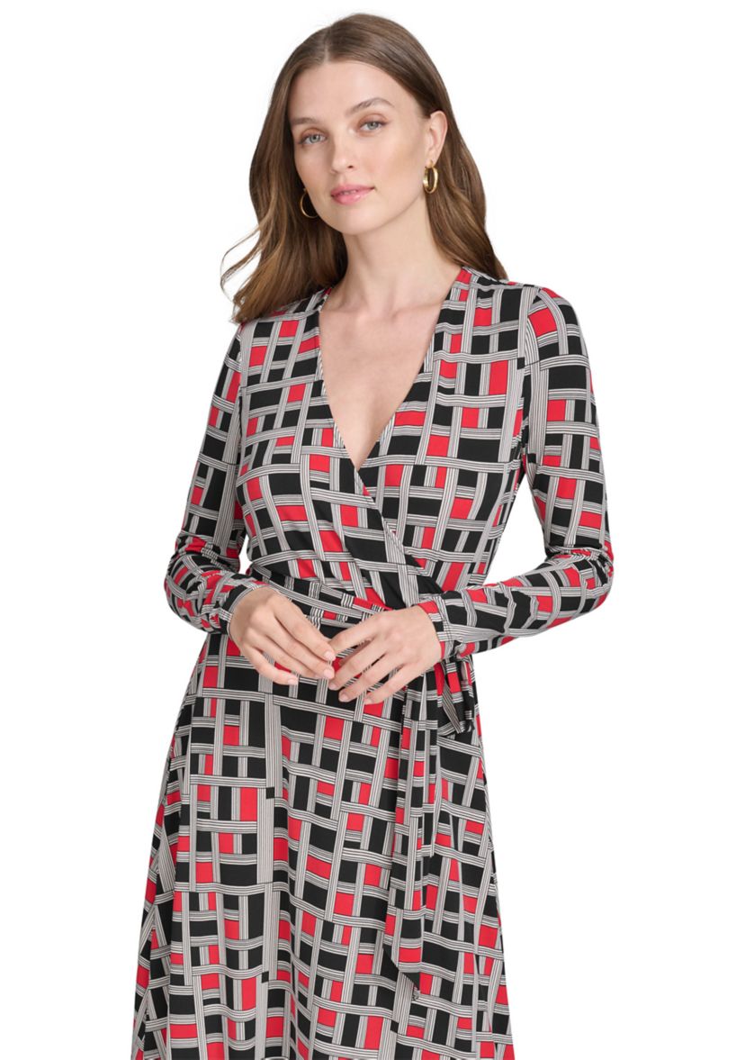 Womens V-Neck Faux Wrap Dress