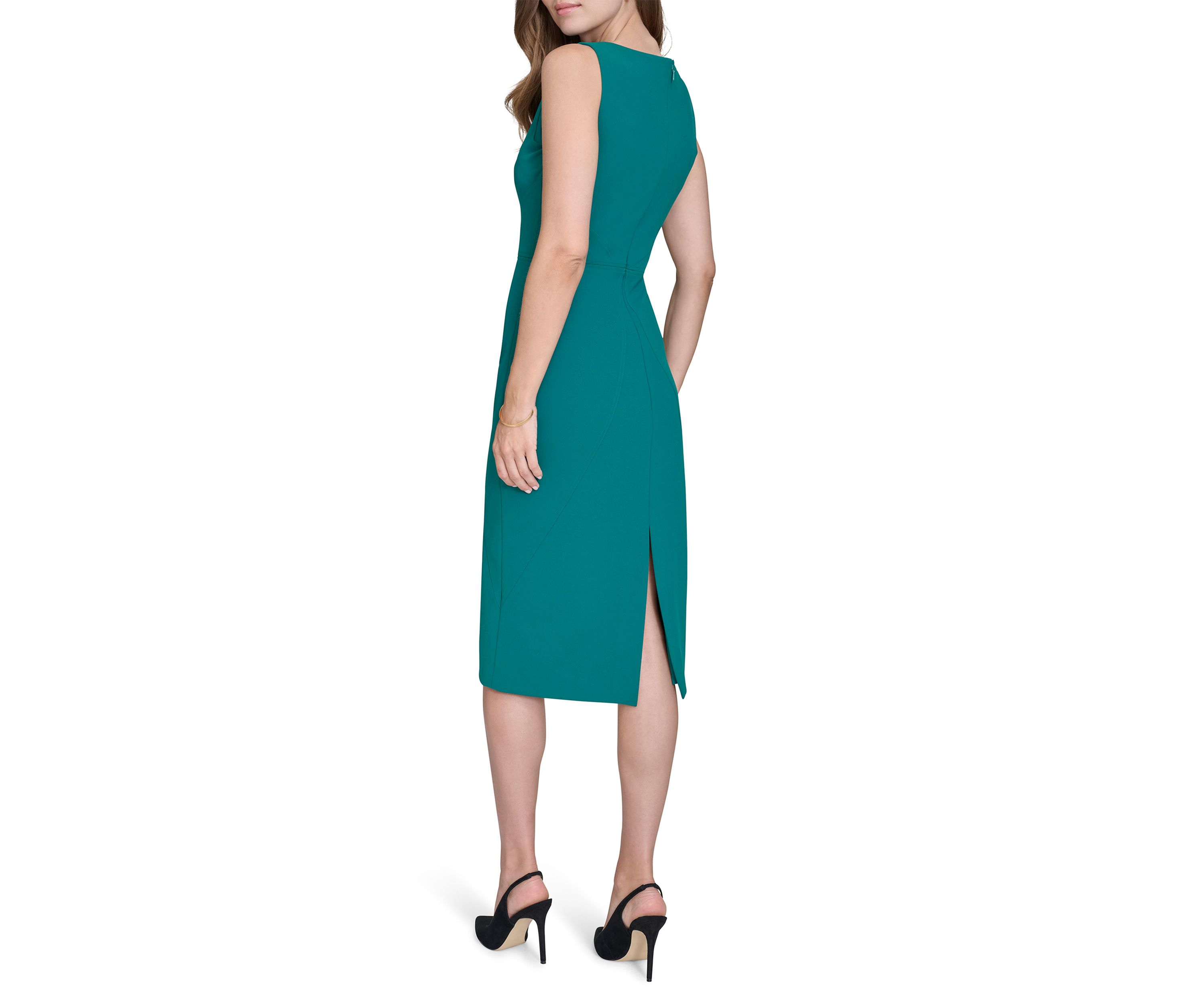 Womens Sleeveless Crew Neck Midi Dress