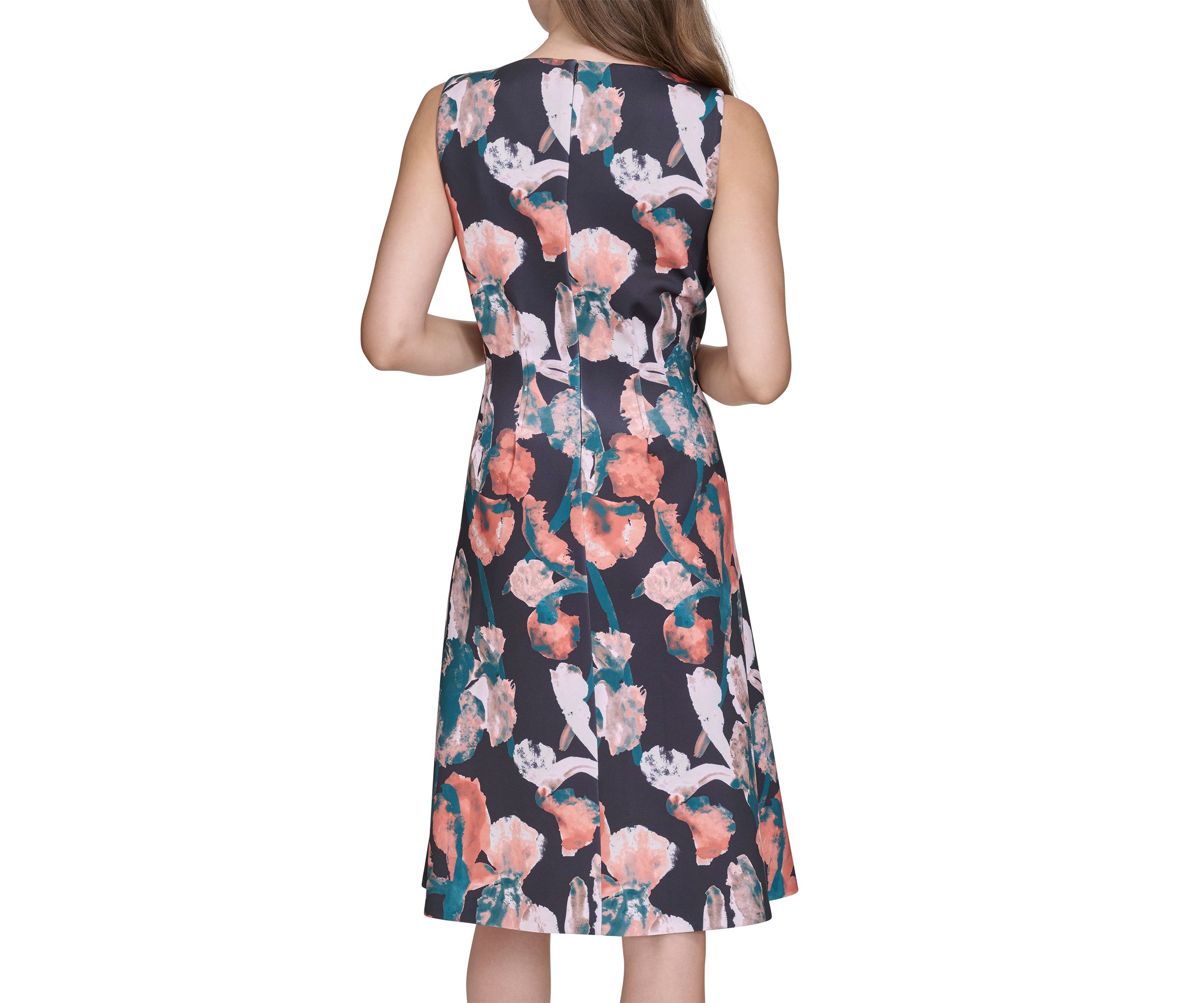 Womens Sleeveless Floral Print Fit and Flare Midi Dress