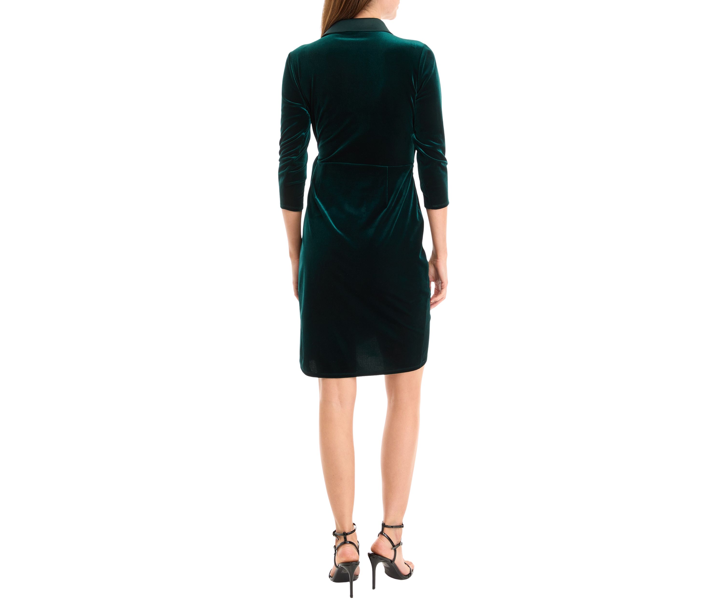 Womens V-Neck Solid Fit and Flare Dress