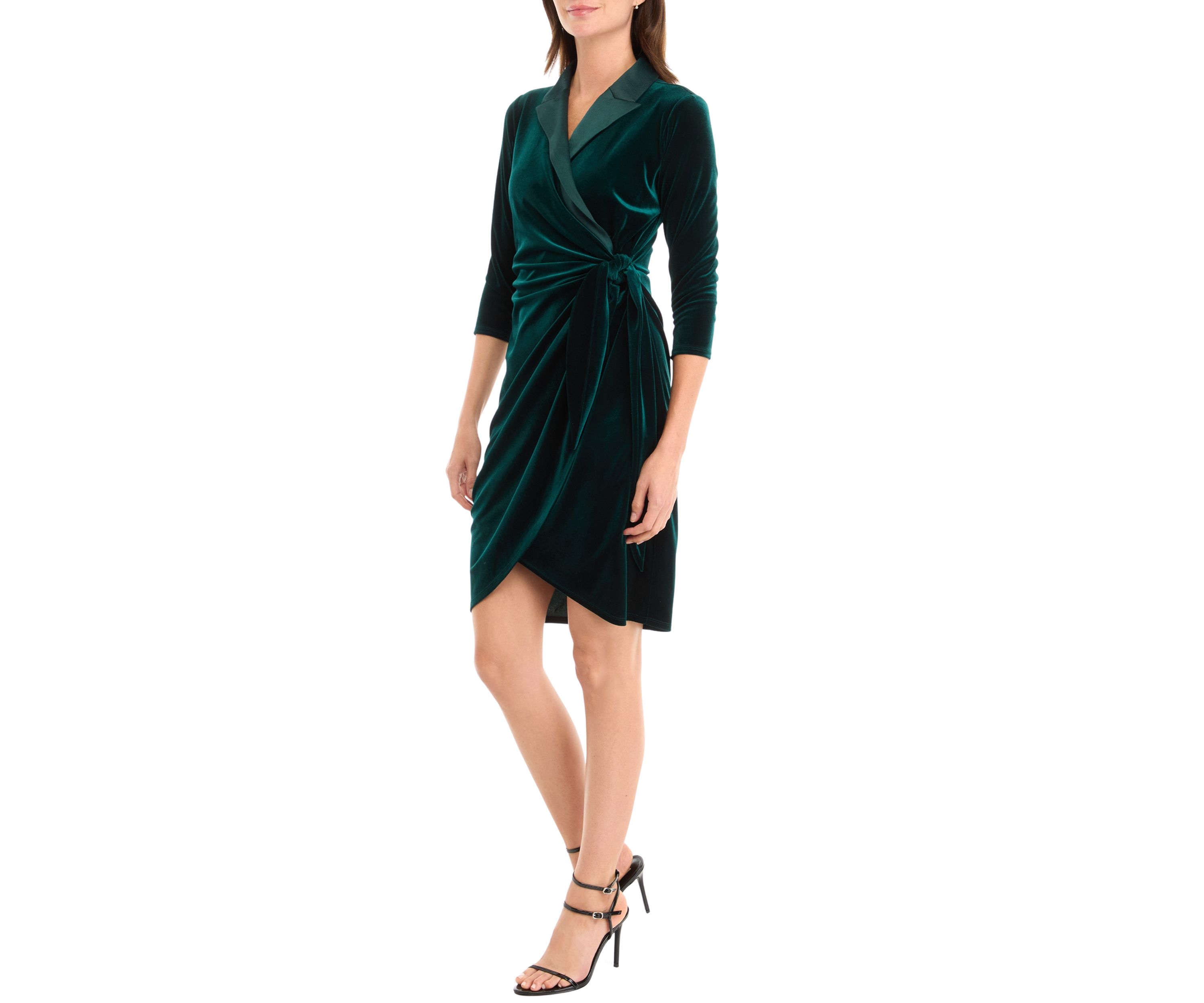 Womens V-Neck Solid Fit and Flare Dress