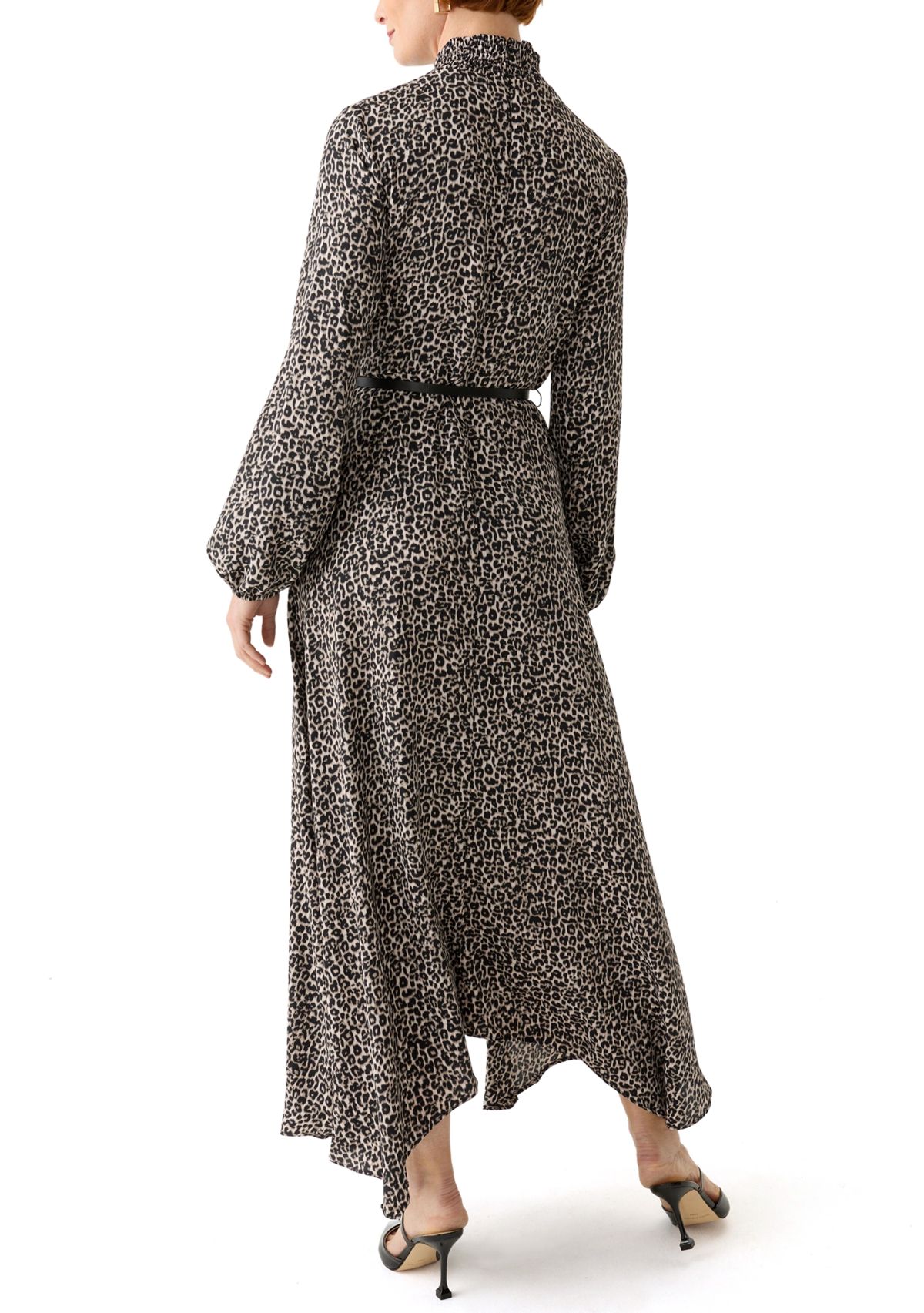 Womens Animal Printed Belted Midi Dress