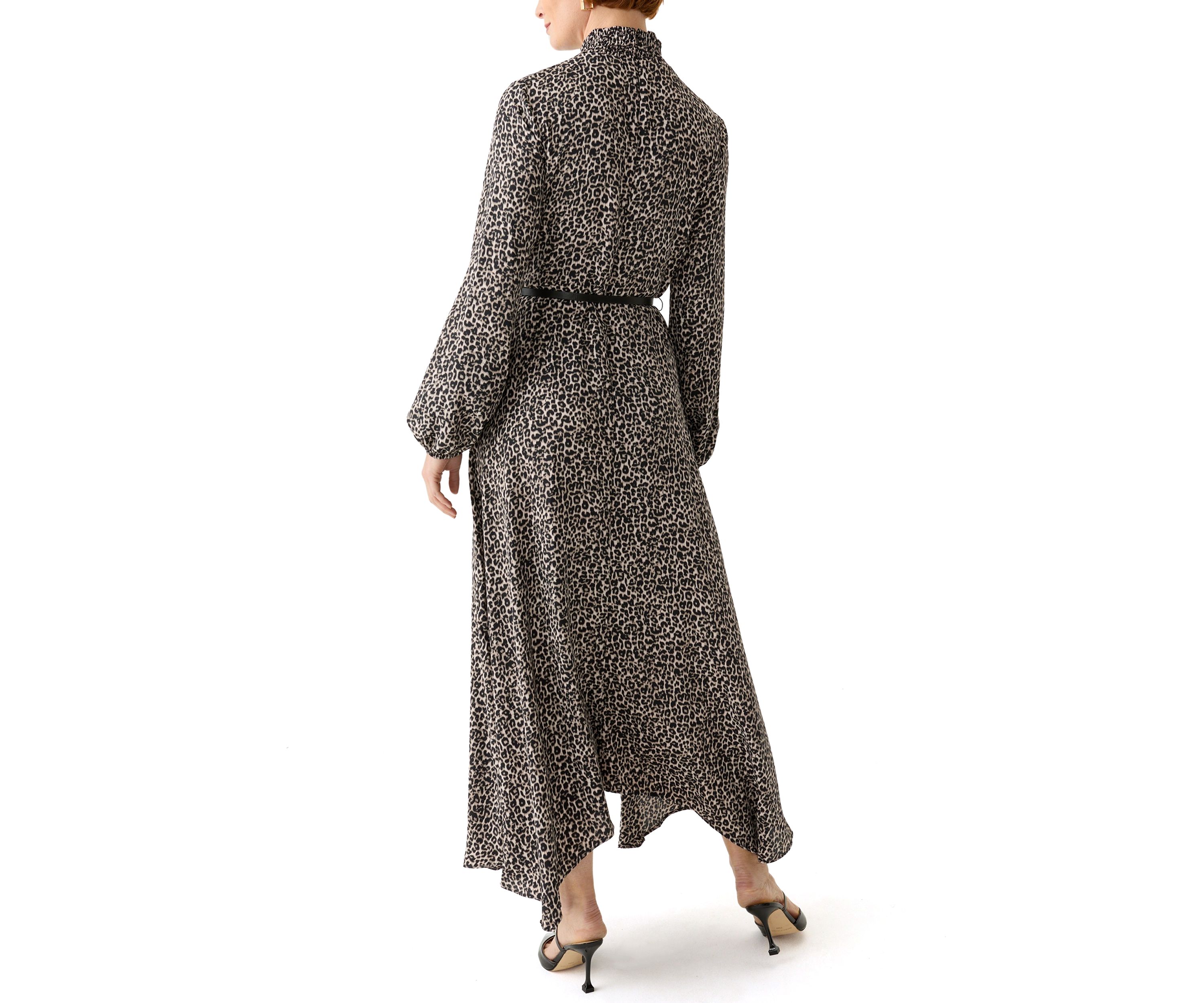 Womens Animal Printed Belted Midi Dress