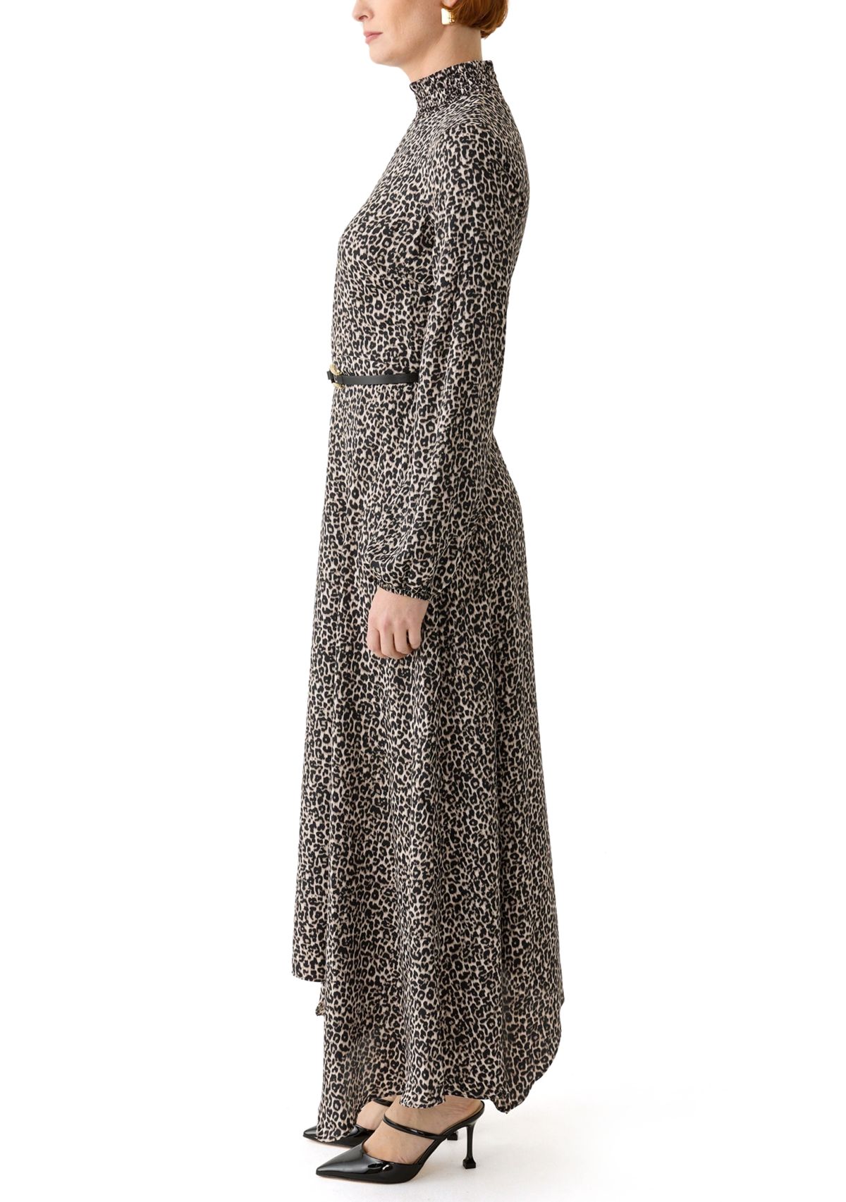 Womens Animal Printed Belted Midi Dress