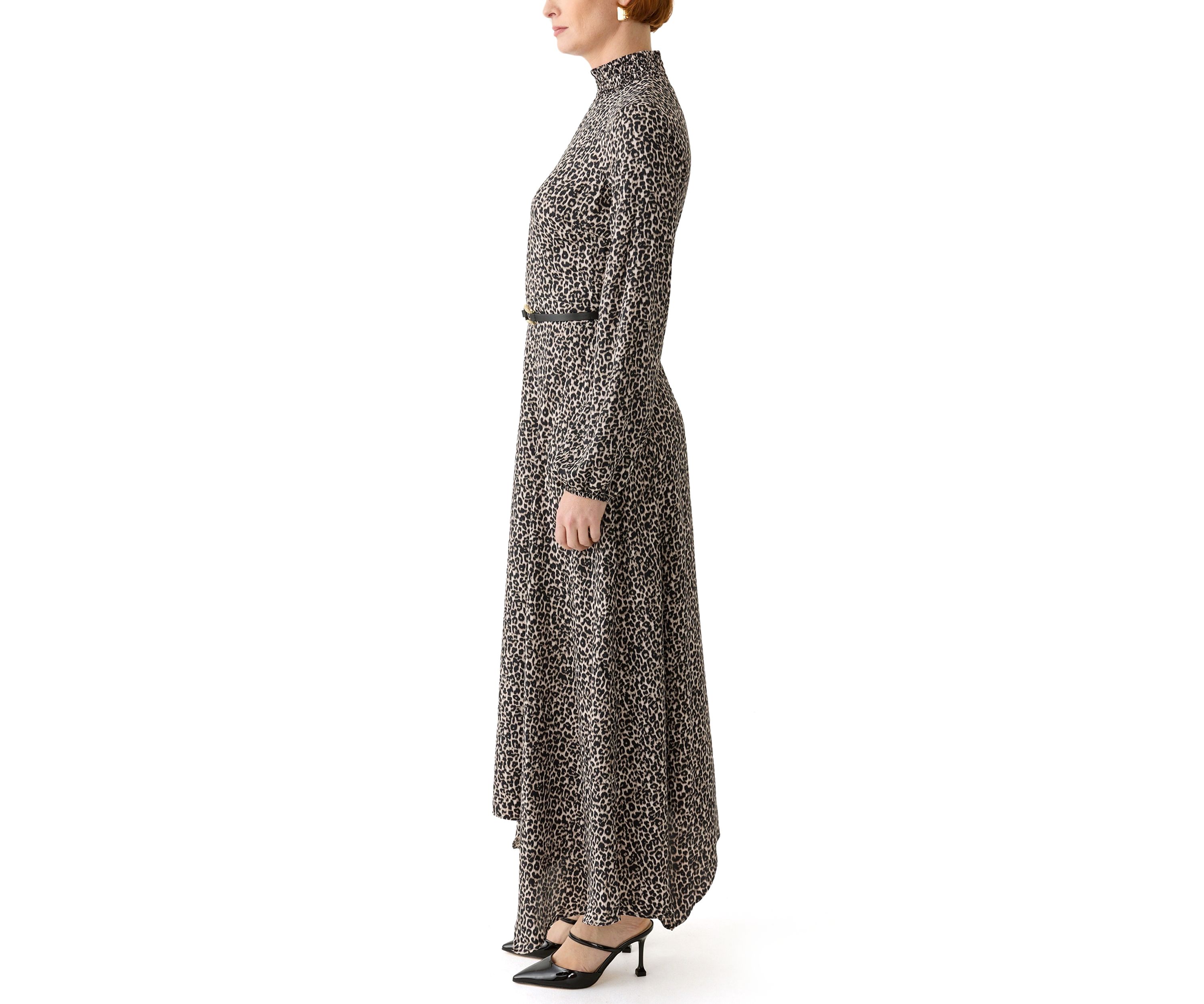 Womens Animal Printed Belted Midi Dress
