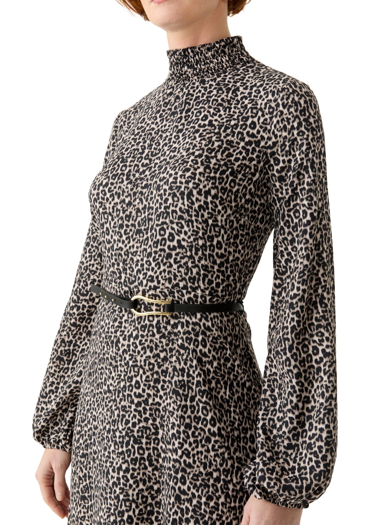 Womens Animal Printed Belted Midi Dress