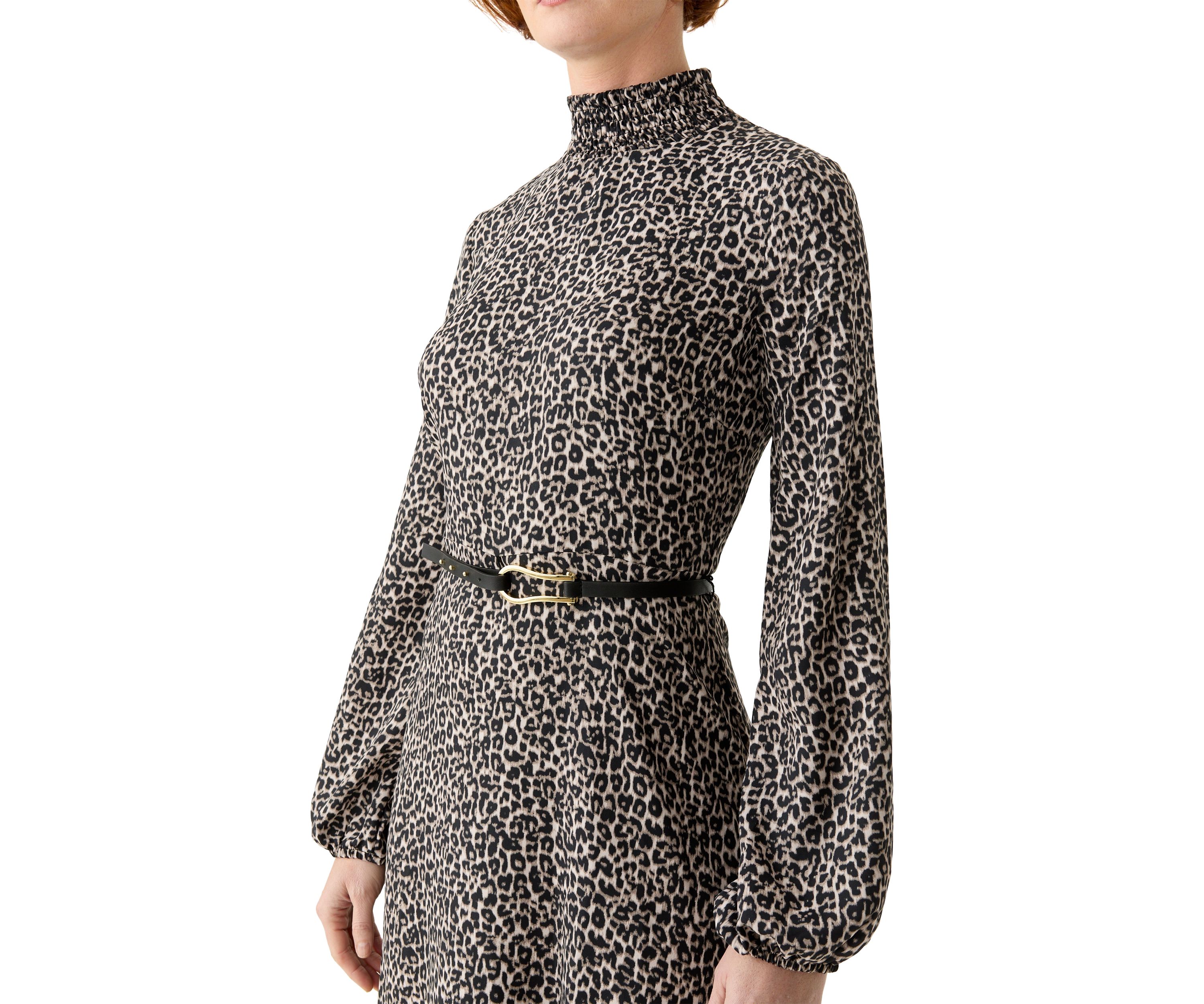 Womens Animal Printed Belted Midi Dress