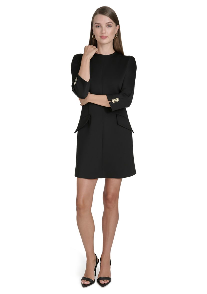 Womens 3/4 Sleeve Crew Neck Solid Sheath Dress