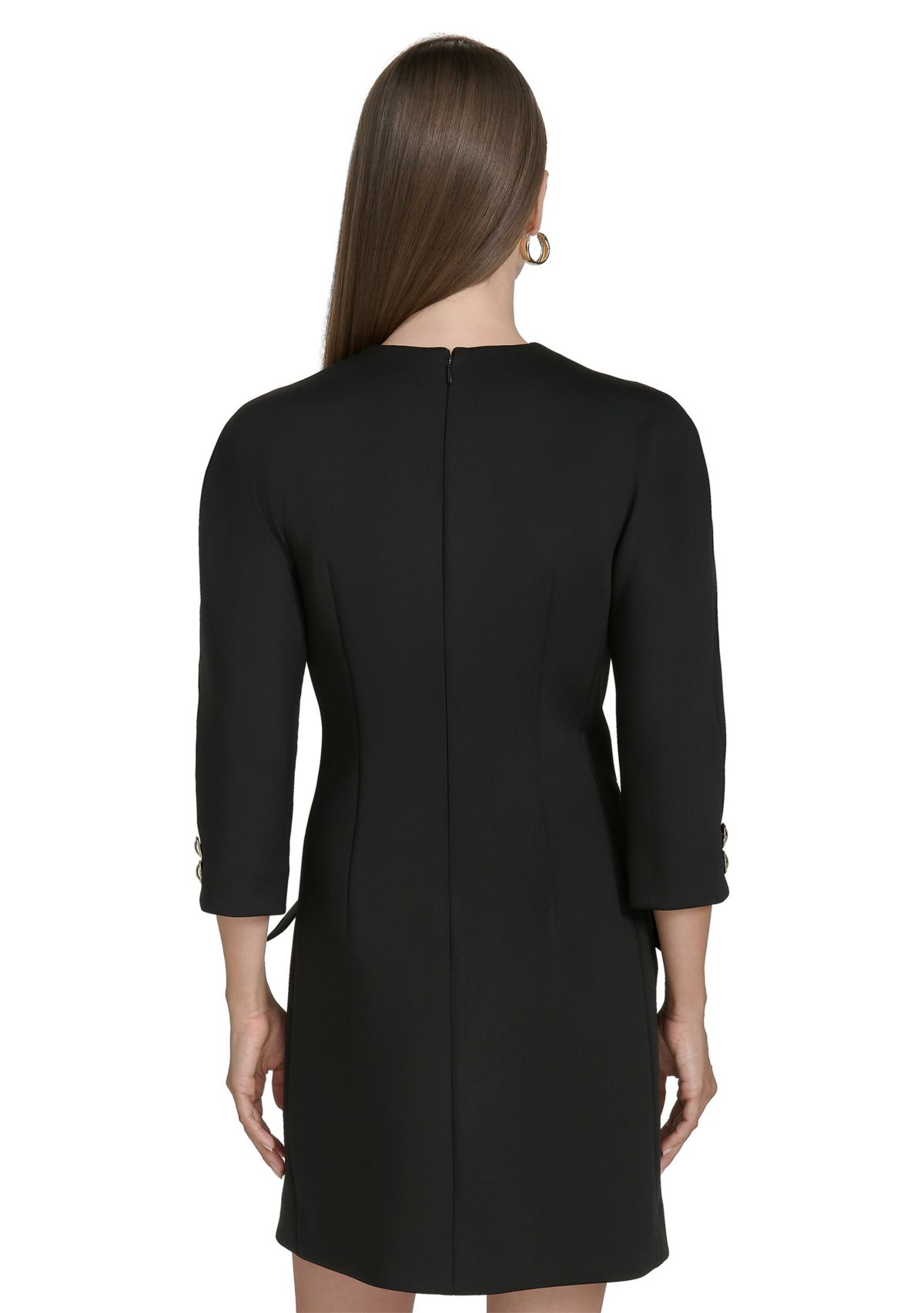 Womens 3/4 Sleeve Crew Neck Solid Sheath Dress