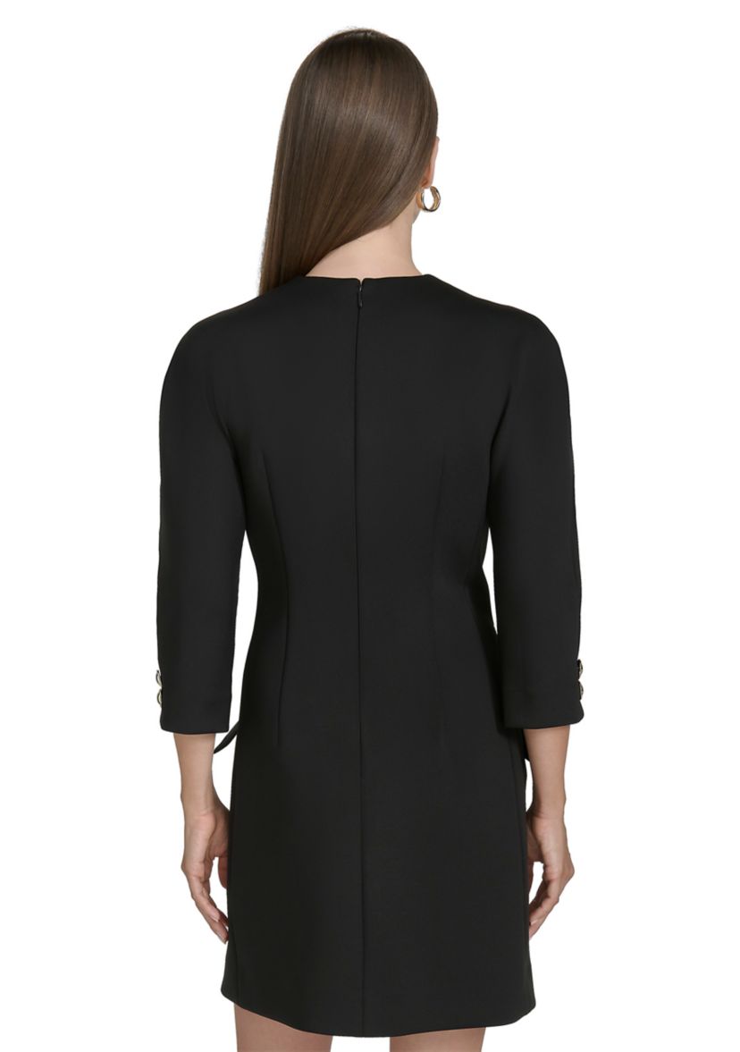 Womens 3/4 Sleeve Crew Neck Solid Sheath Dress