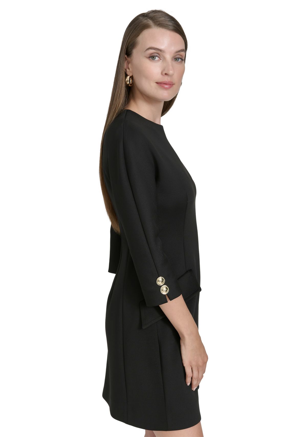 Womens 3/4 Sleeve Crew Neck Solid Sheath Dress