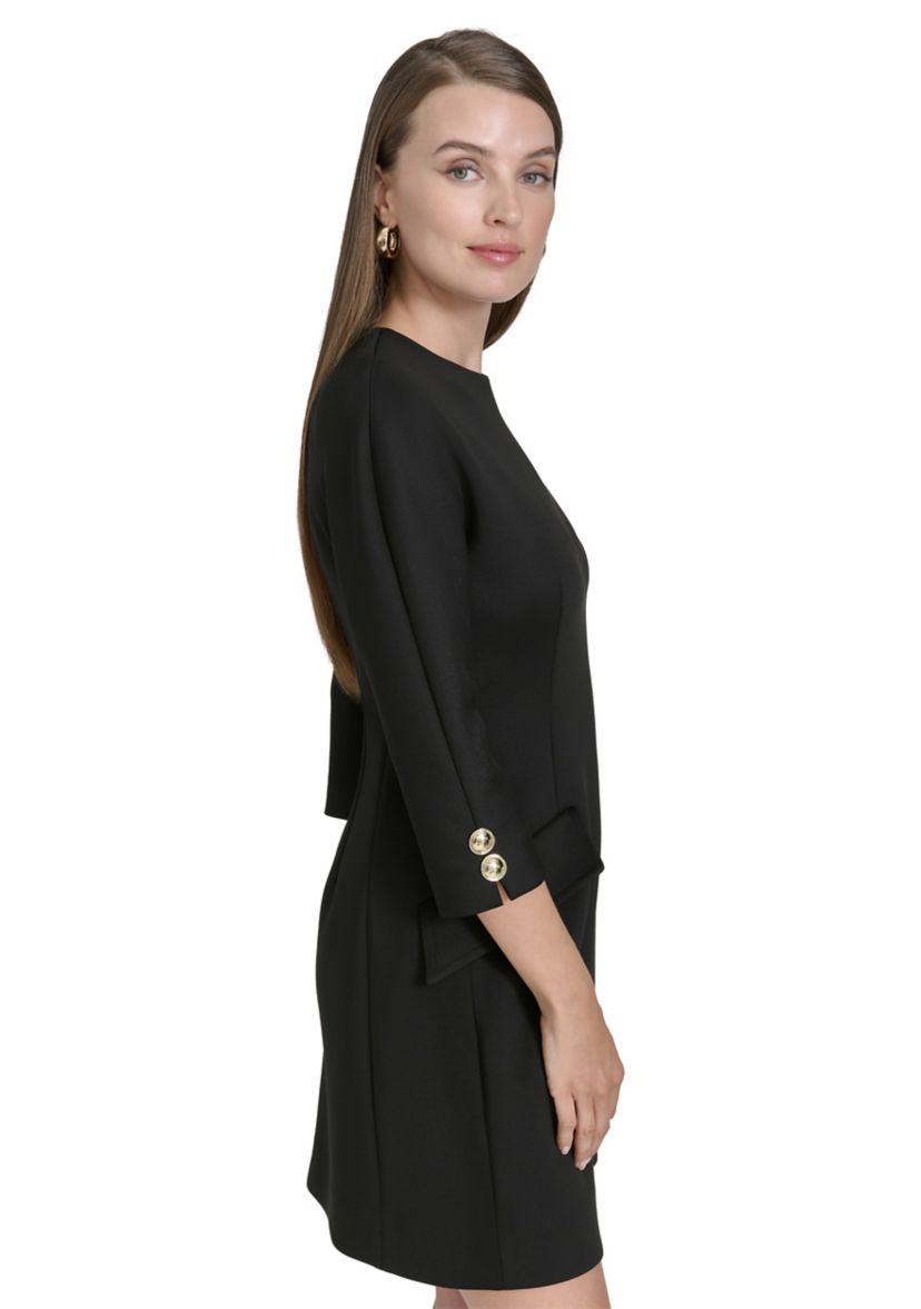Womens 3/4 Sleeve Crew Neck Solid Sheath Dress