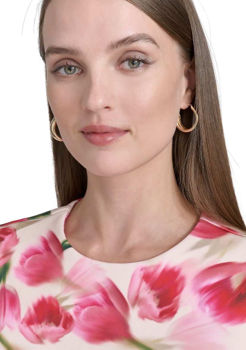Womens Short Sleeve Crew Neck Floral Print Sheath Dress