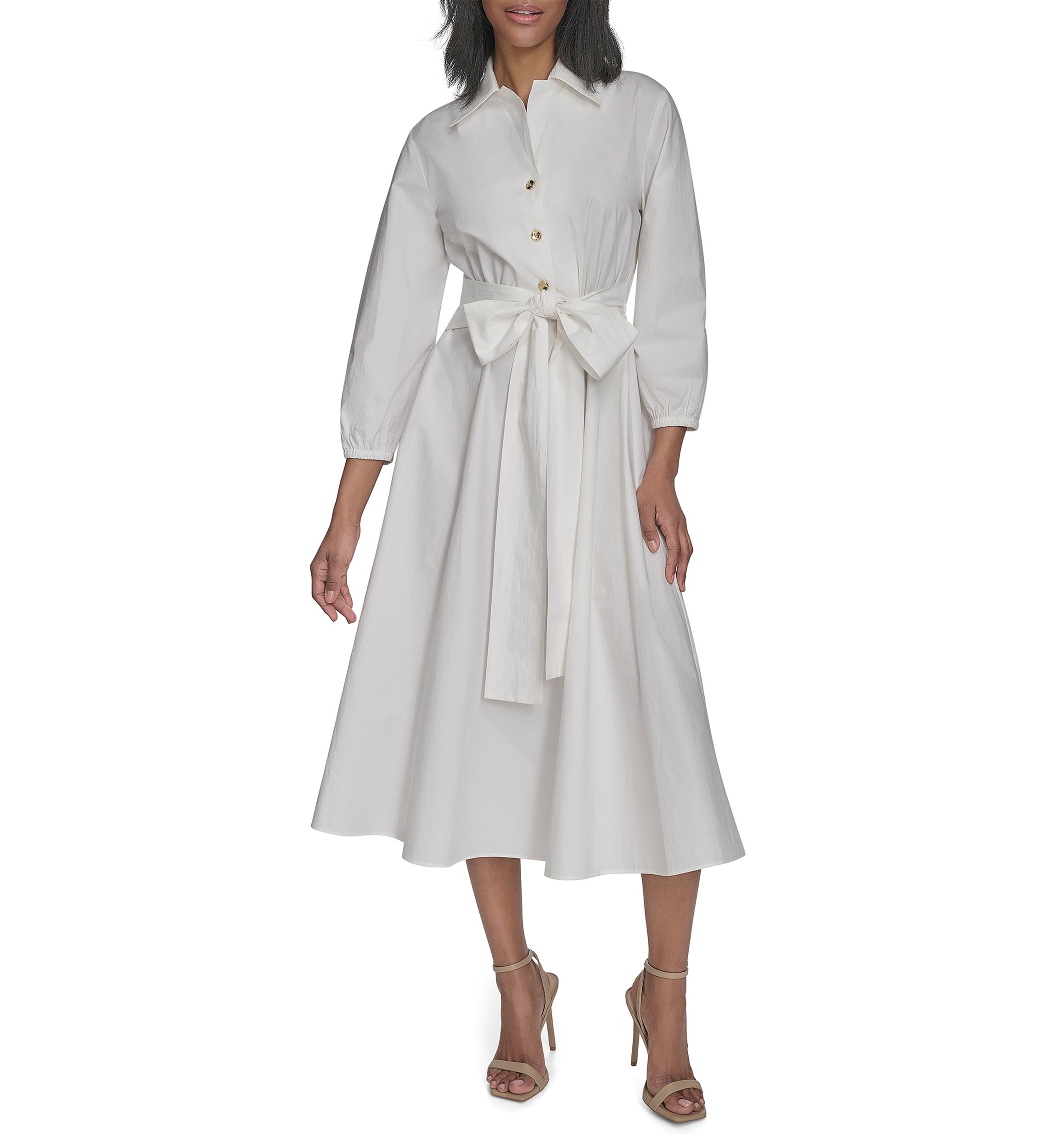 Womens Long Sleeve Collar Neck Solid A-Line Dress