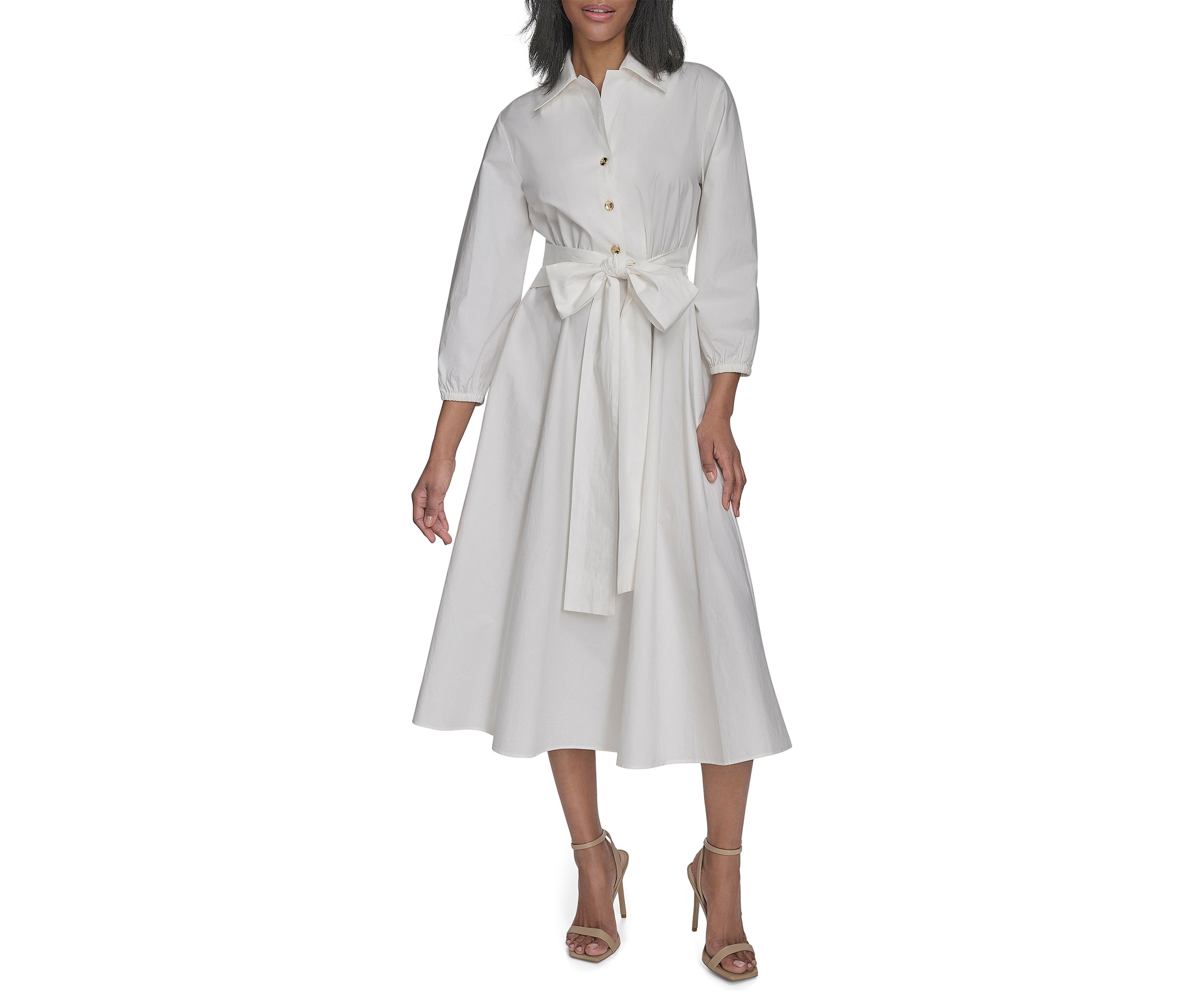 Womens Long Sleeve Collar Neck Solid A-Line Dress